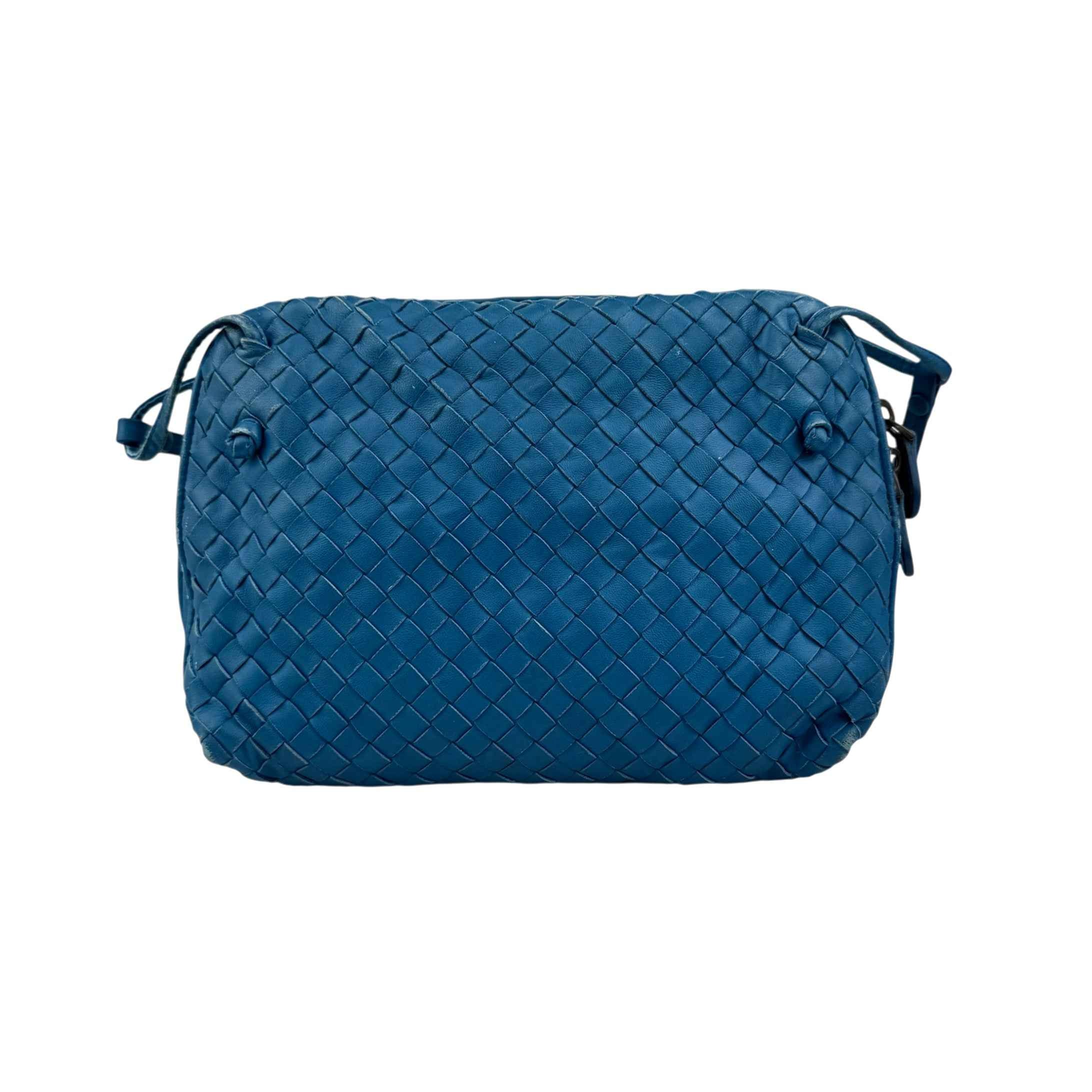 Bottega Veneta Blue Intrecciato Leather Nodini Crossbody Bag