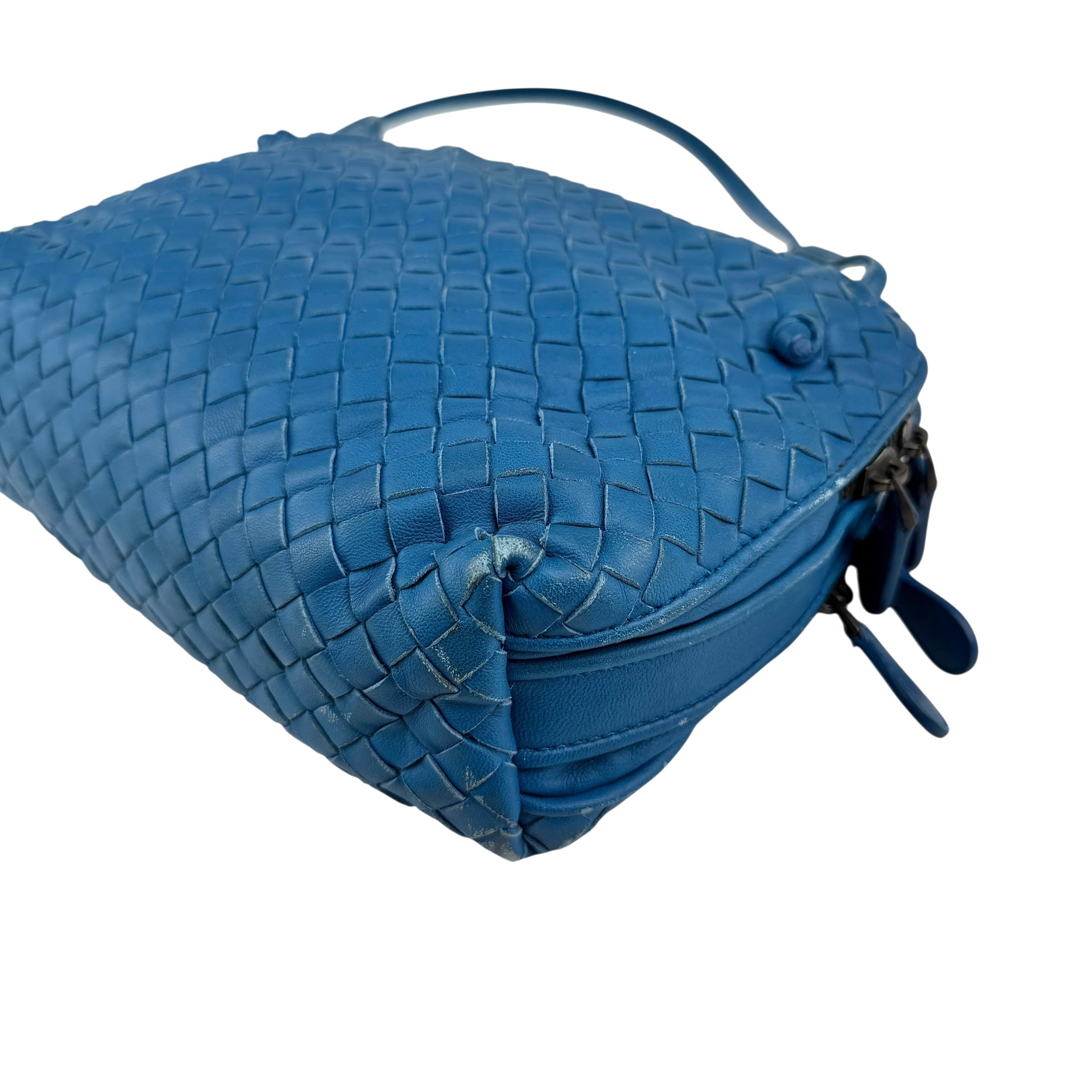 Pre-owned Bottega Veneta Blue Intrecciato Leather Nodini Crossbody Bag