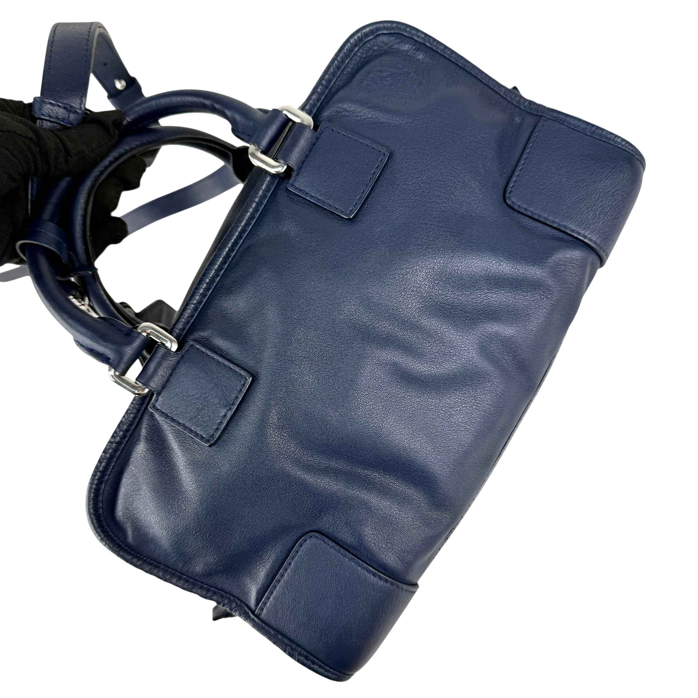 loewe amazona handbag navy blue leather left front 45