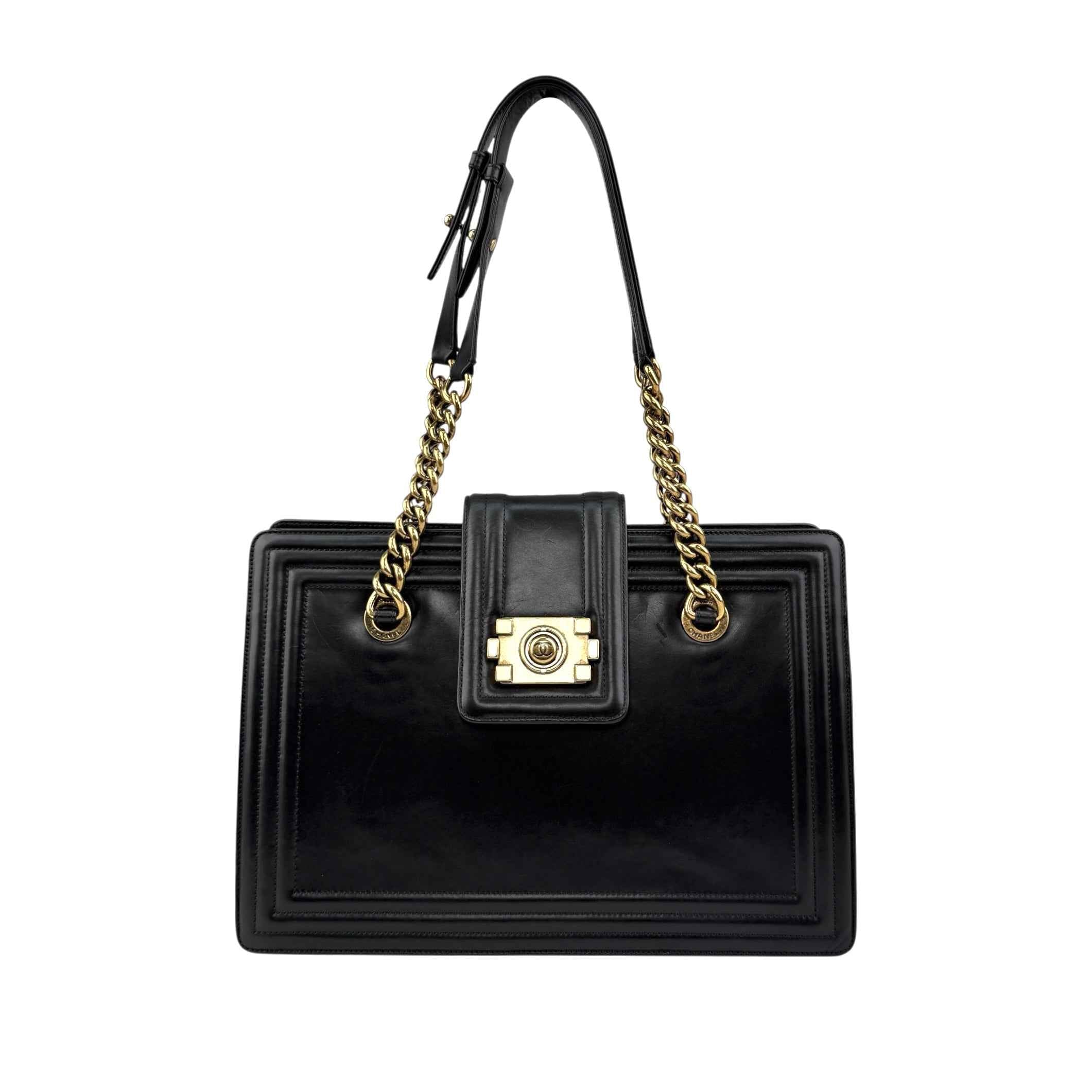 Chanel Black Smooth Calfskin Leather Boy Small Tote Bag