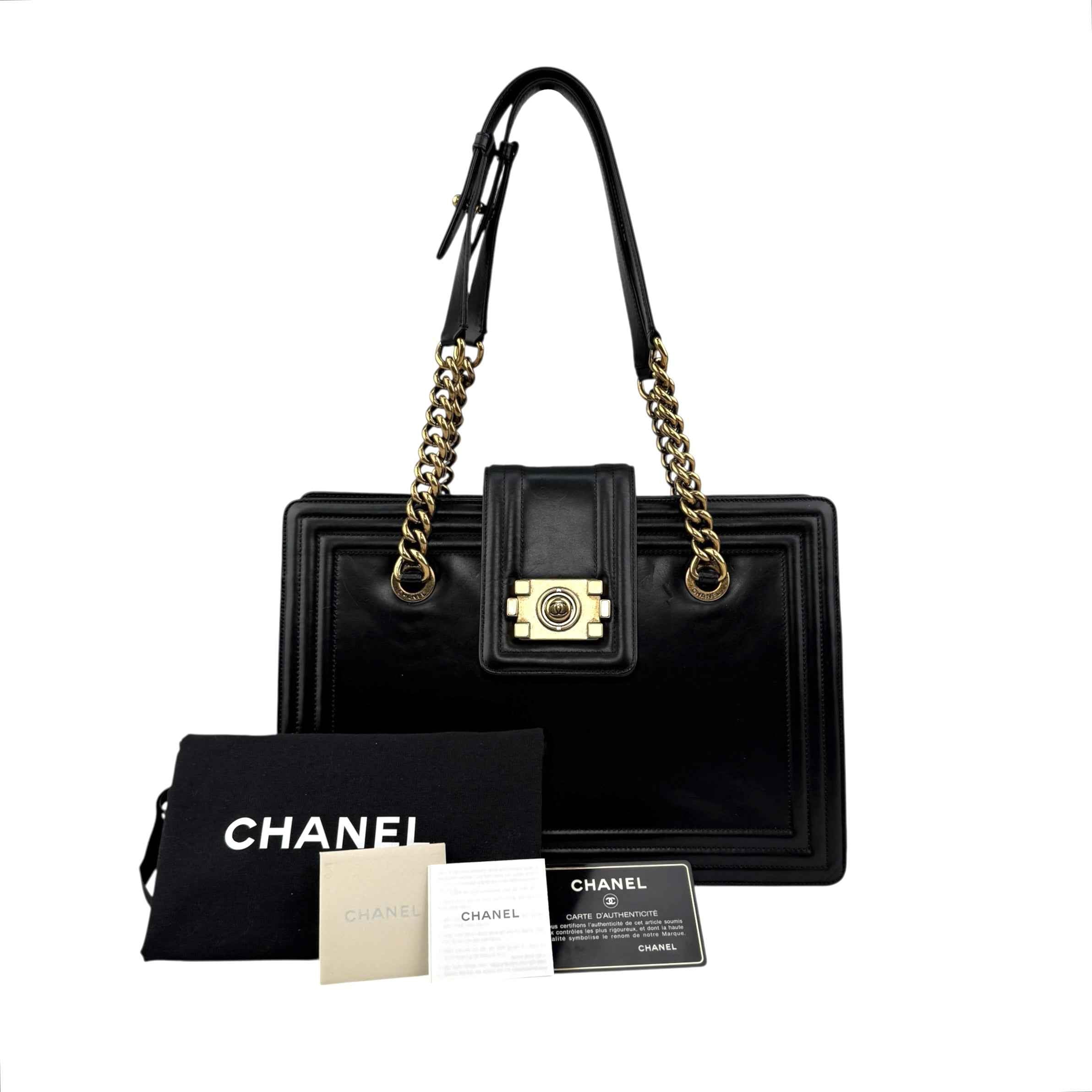 Chanel Black Smooth Calfskin Leather Boy Small Tote Bag