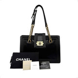 Chanel Black Smooth Calfskin Leather Boy Small Tote Bag