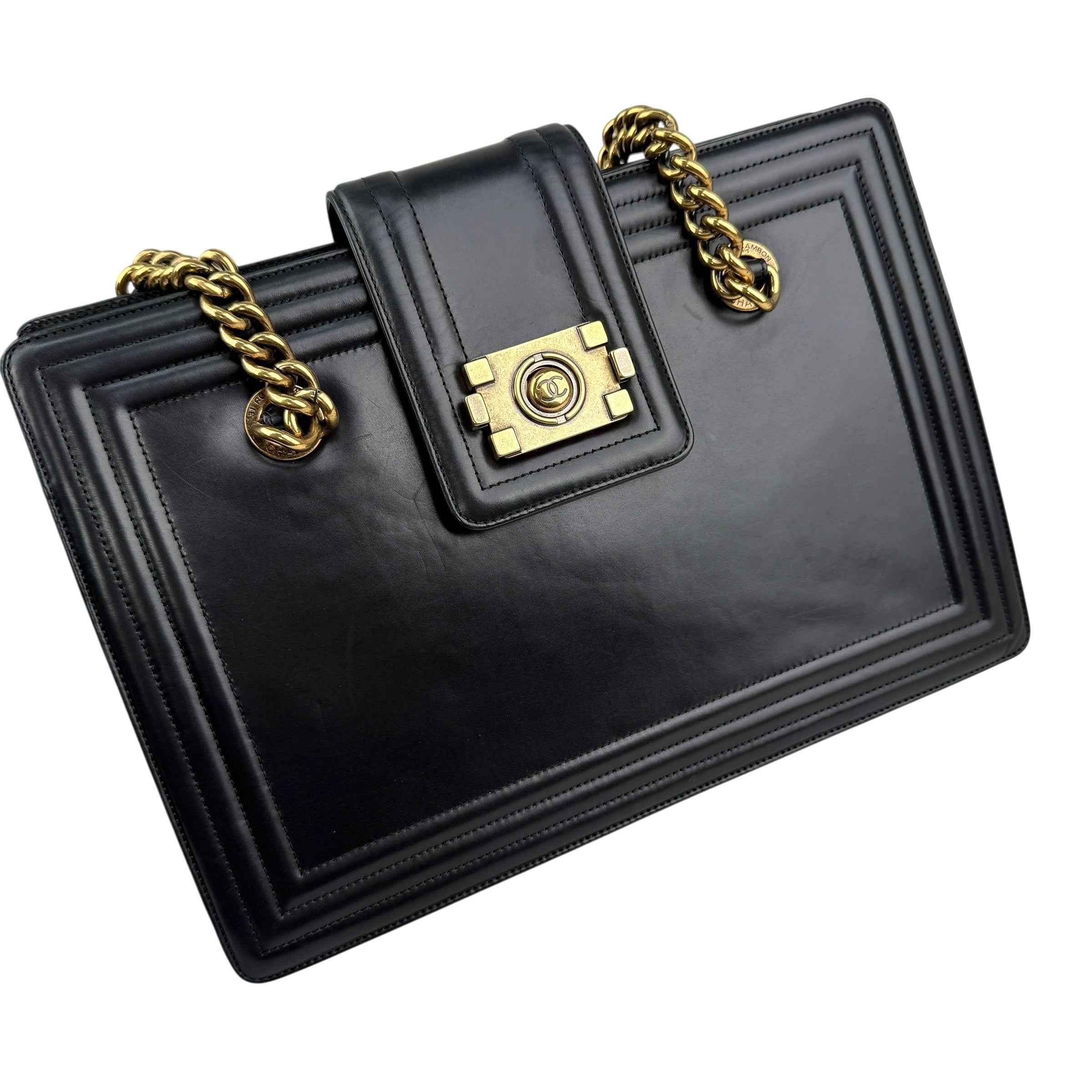 Chanel Black Smooth Calfskin Leather Boy Small Tote Bag