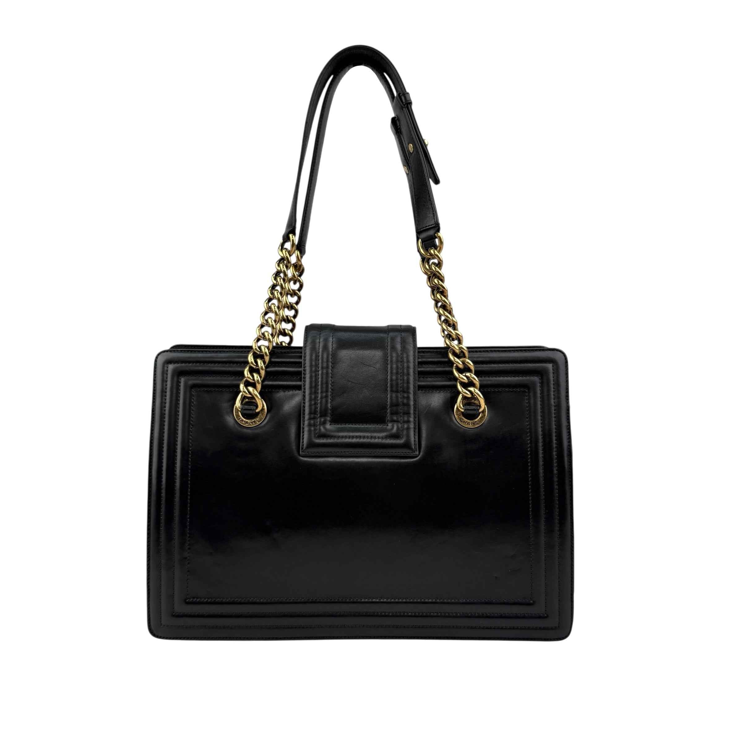 Chanel Black Smooth Calfskin Leather Boy Small Tote Bag