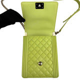 Chanel Calfskin Quilted North South Boy Flap Light Green