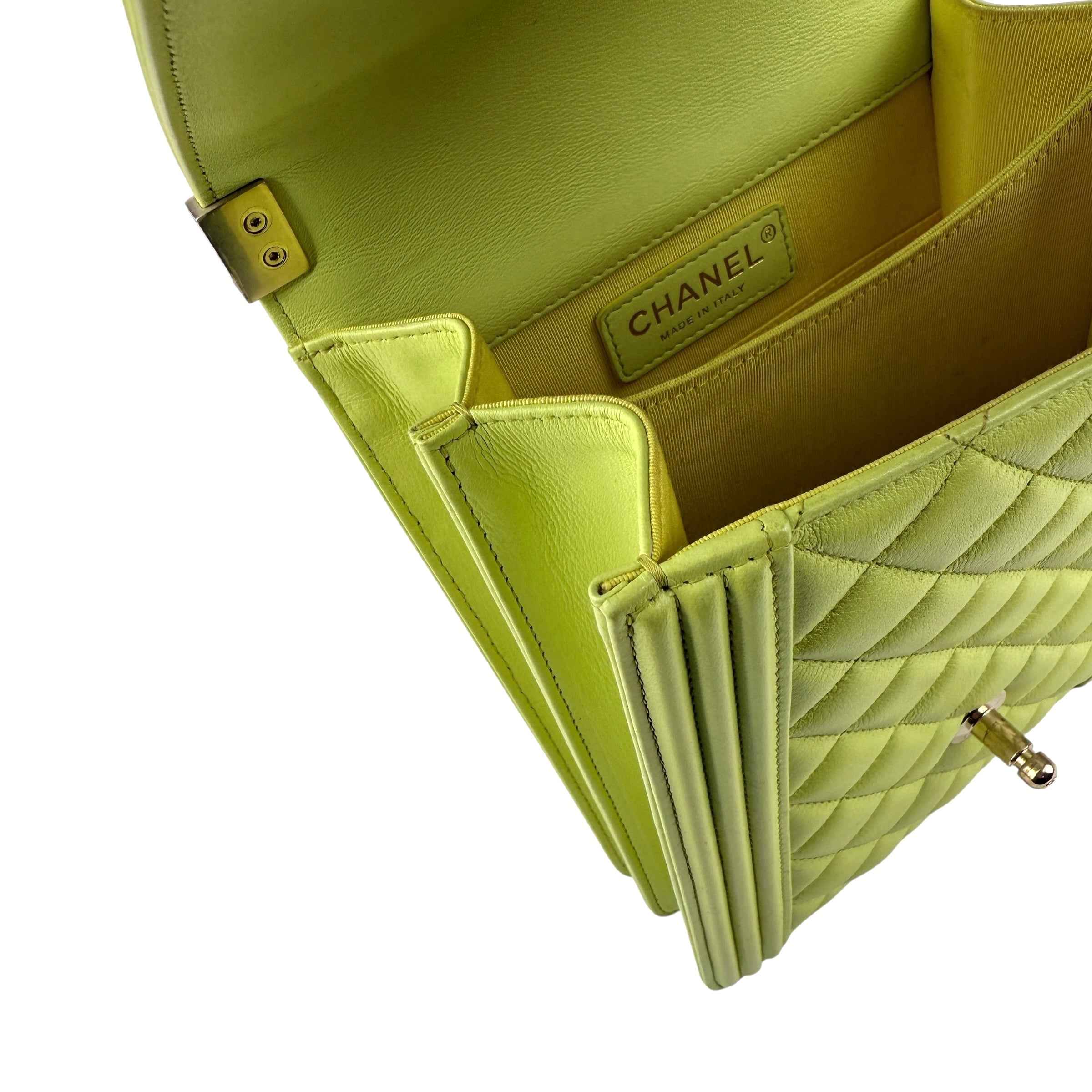 Chanel Calfskin Quilted North South Boy Flap Light Green
