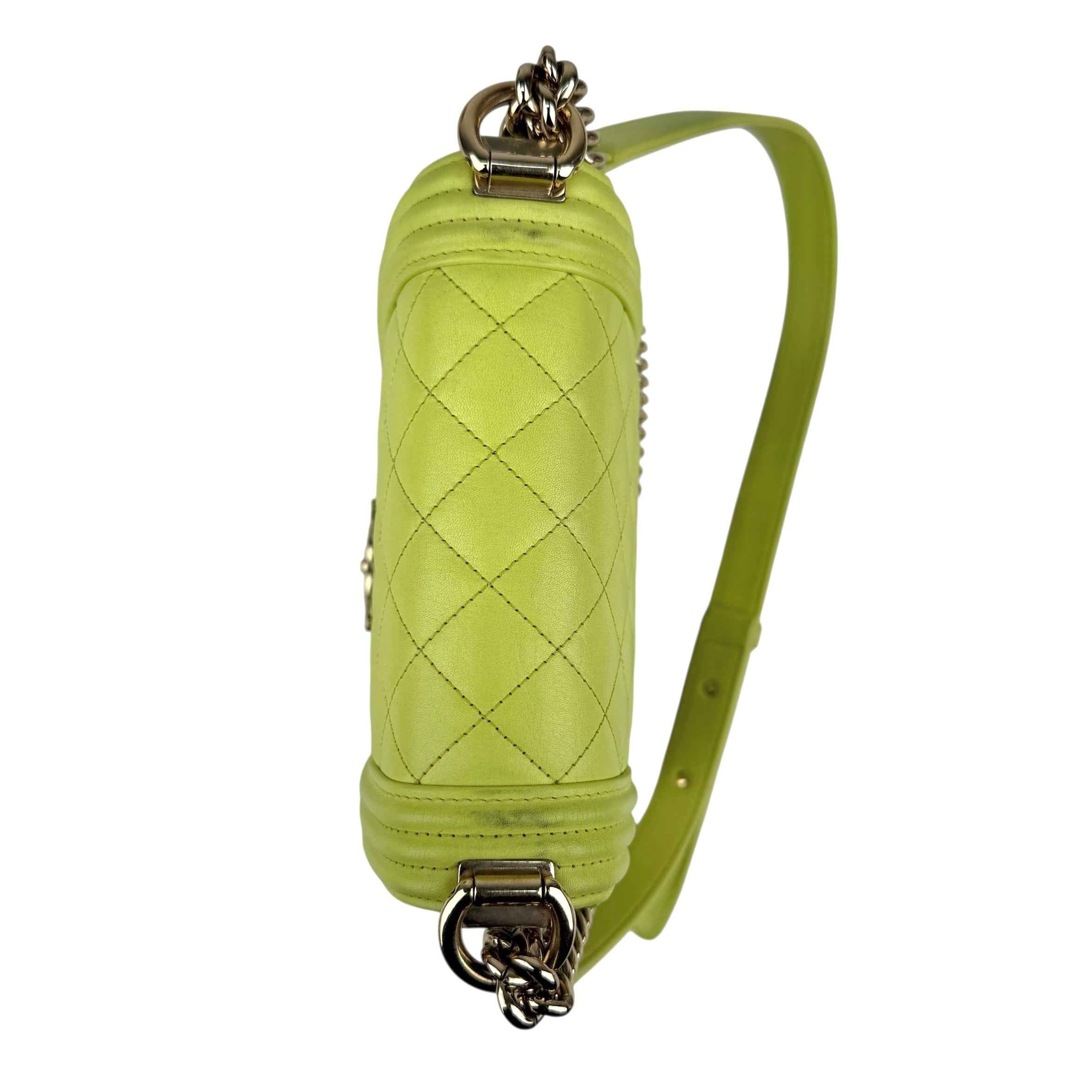 Chanel Calfskin Quilted North South Boy Flap Light Green