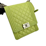 Chanel Calfskin Quilted North South Boy Flap Light Green