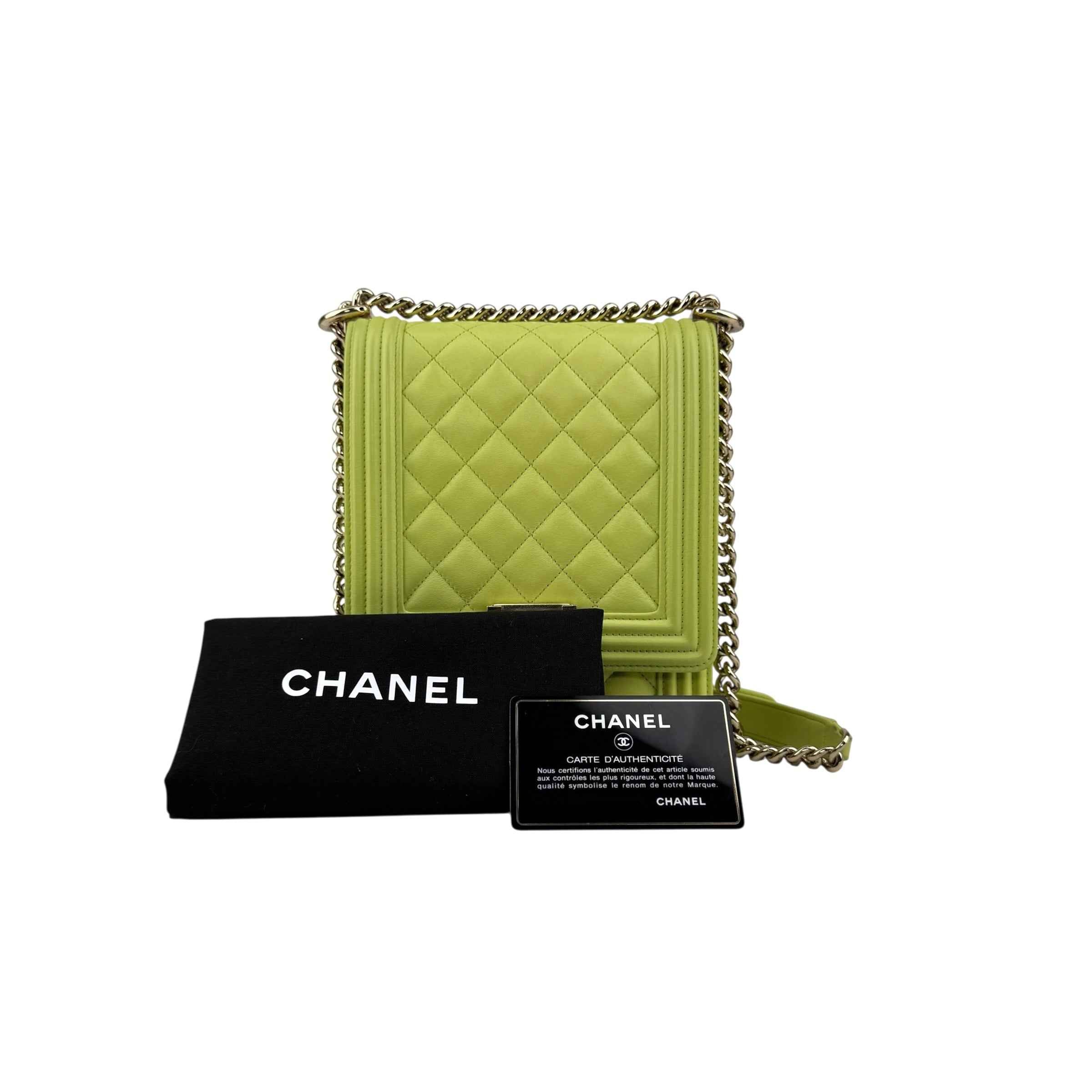 Chanel Calfskin Quilted North South Boy Flap Light Green