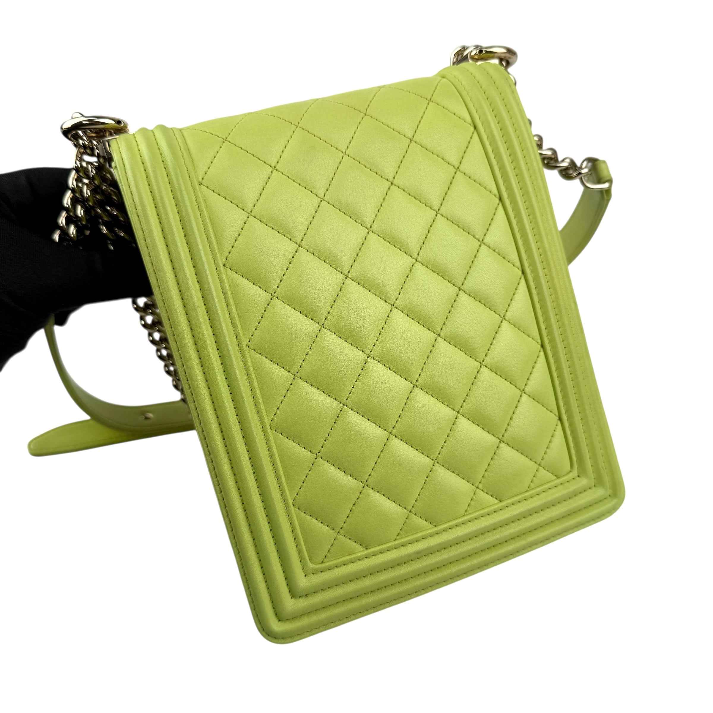 Chanel Calfskin Quilted North South Boy Flap Light Green