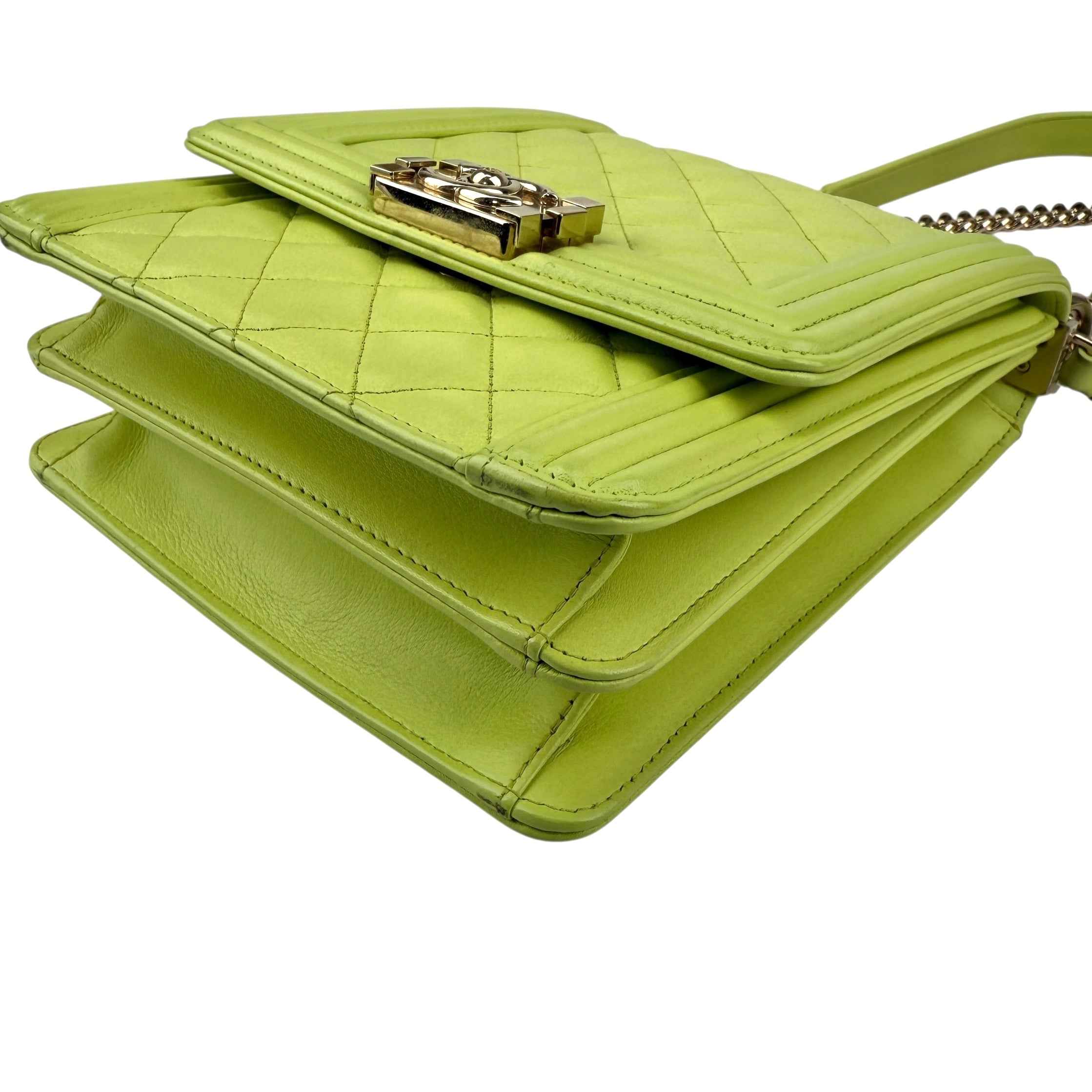 Chanel Calfskin Quilted North South Boy Flap Light Green