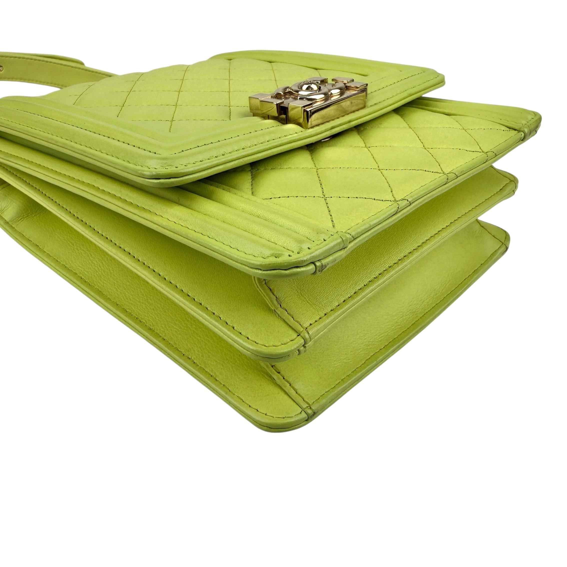Chanel Calfskin Quilted North South Boy Flap Light Green