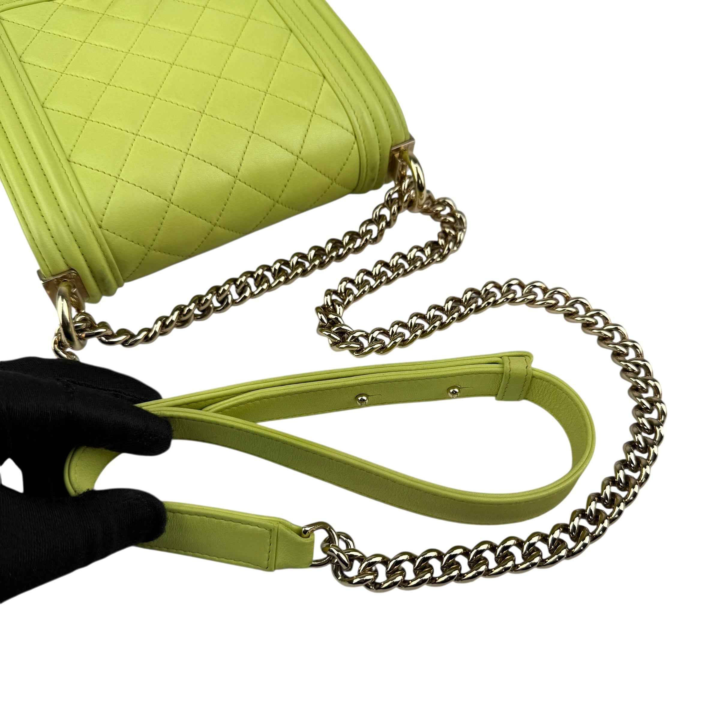 Chanel Calfskin Quilted North South Boy Flap Light Green
