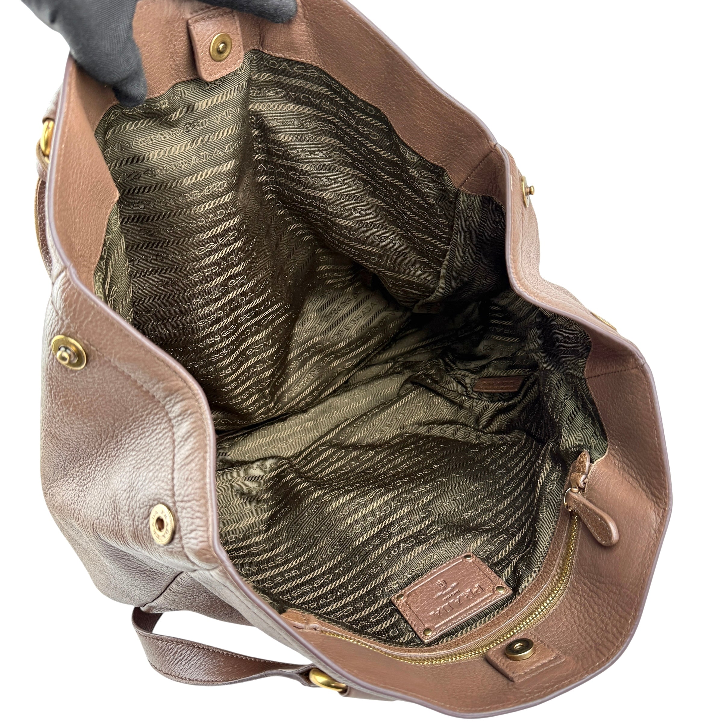 Pre-owned Prada Cammella Sfumato Cervo Leather Jeweled Shopping Tote tote bag