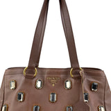Pre-owned Prada Cammella Sfumato Cervo Leather Jeweled Shopping Tote tote bag