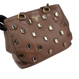 Pre-owned Prada Cammella Sfumato Cervo Leather Jeweled Shopping Tote tote bag