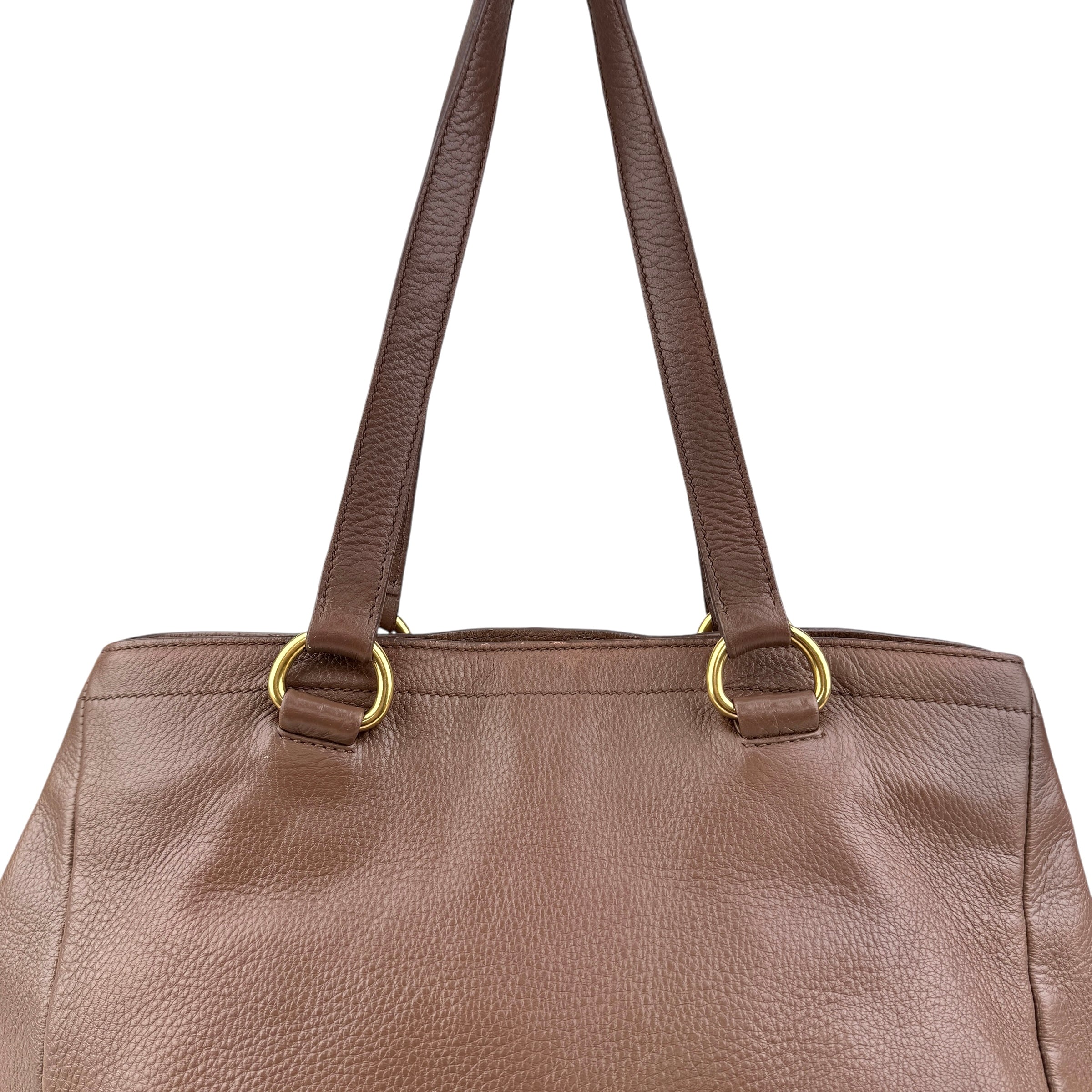 Pre-owned Prada Cammella Sfumato Cervo Leather Jeweled Shopping Tote tote bag