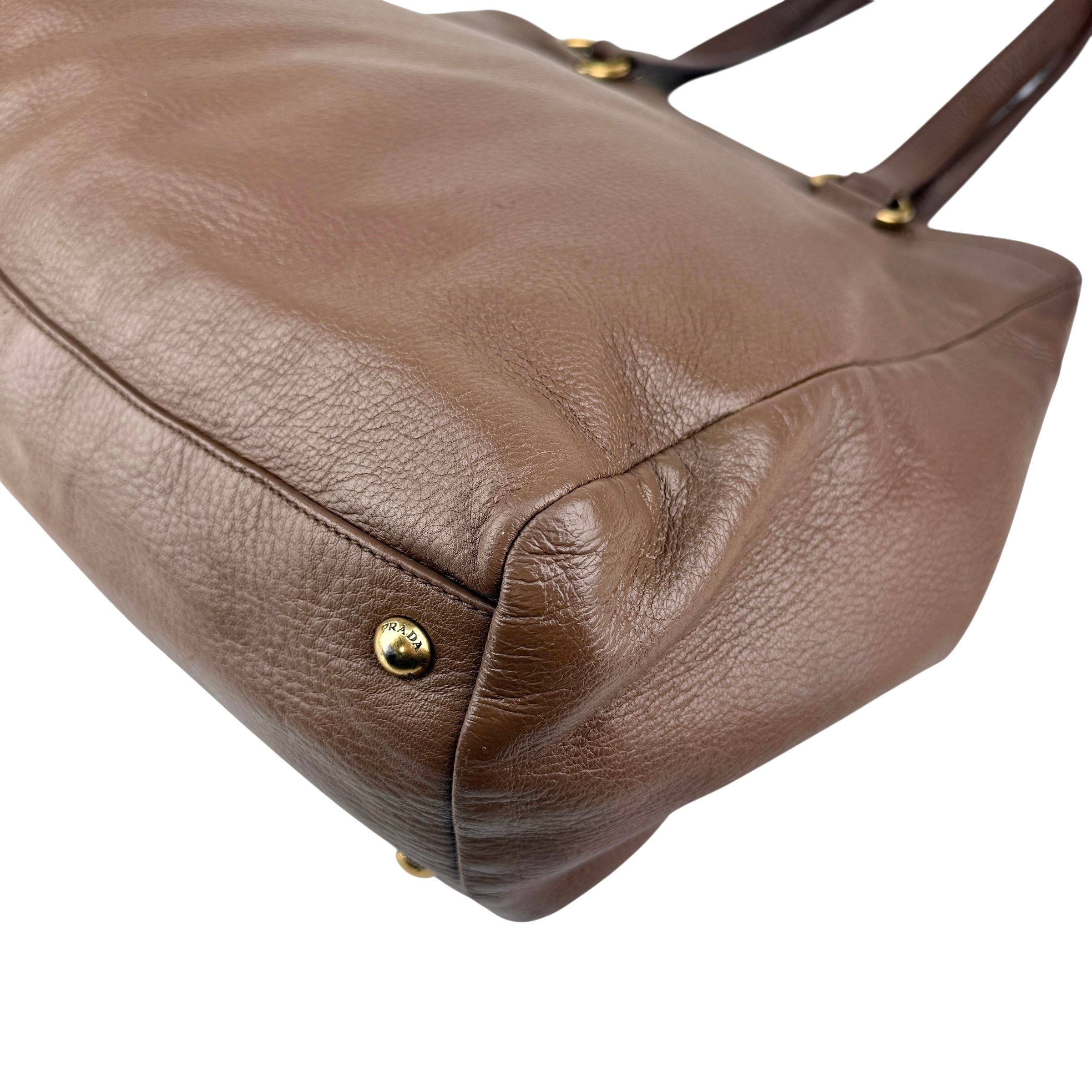 Pre-owned Prada Cammella Sfumato Cervo Leather Jeweled Shopping Tote tote bag