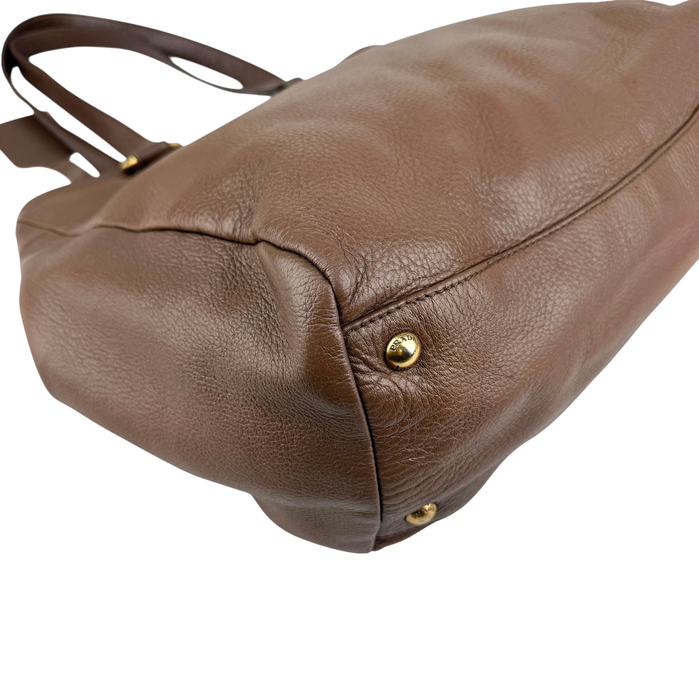 Pre-owned Prada Cammella Sfumato Cervo Leather Jeweled Shopping Tote tote bag