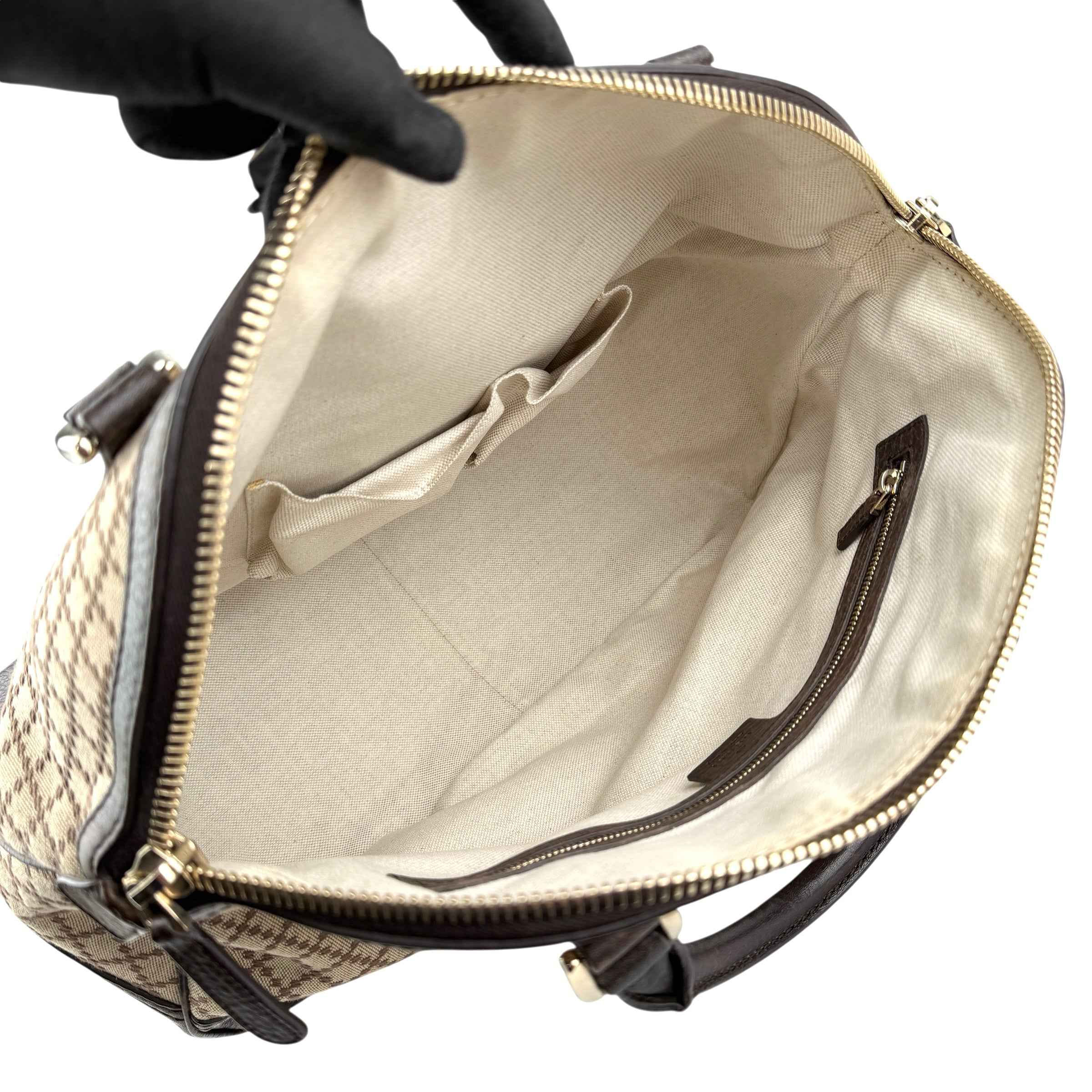 Gucci Beige/Brown Diamante Canvas And Leather Large Horsebit Catherine Satchel