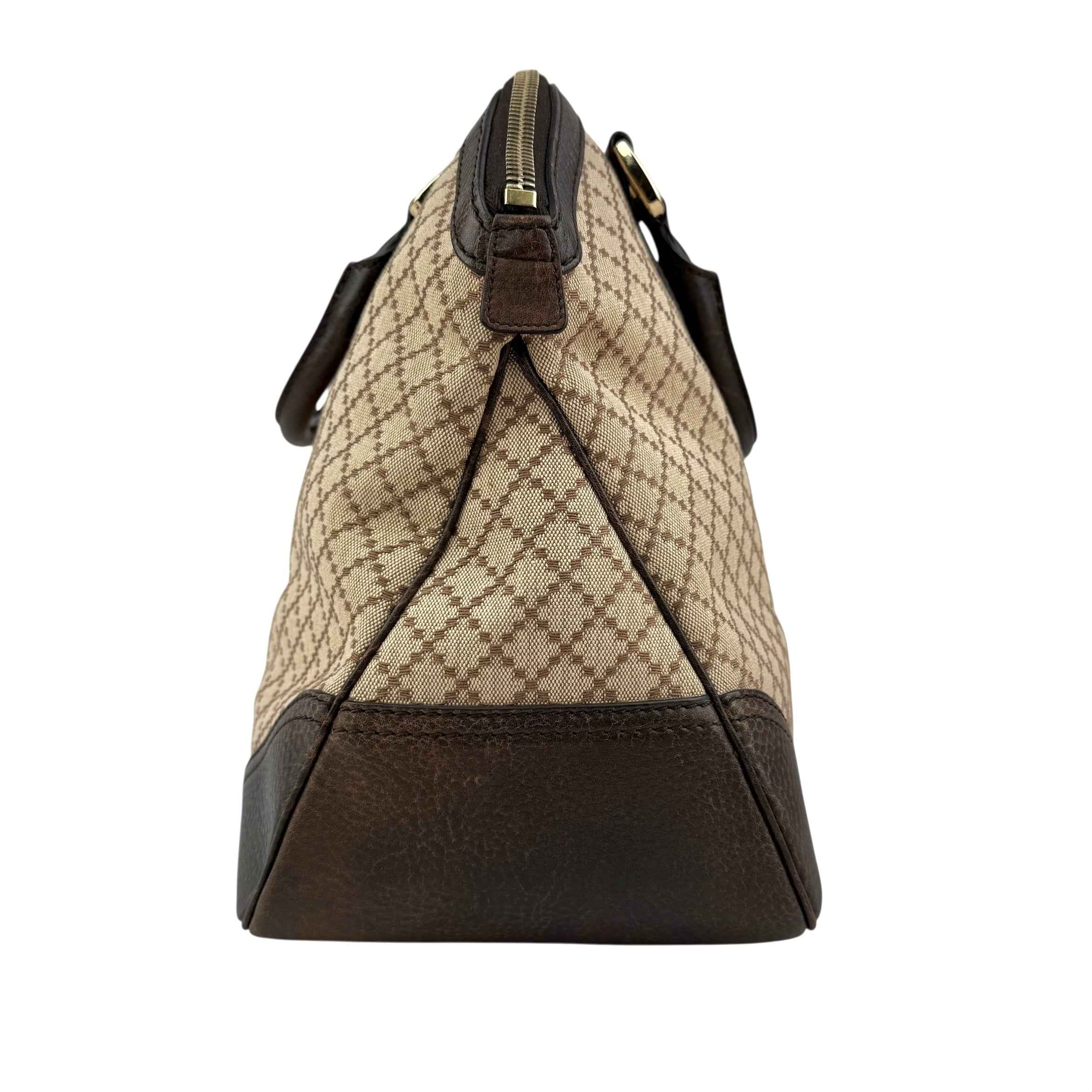 Gucci Beige/Brown Diamante Canvas And Leather Large Horsebit Catherine Satchel