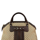 Gucci Beige/Brown Diamante Canvas And Leather Large Horsebit Catherine Satchel