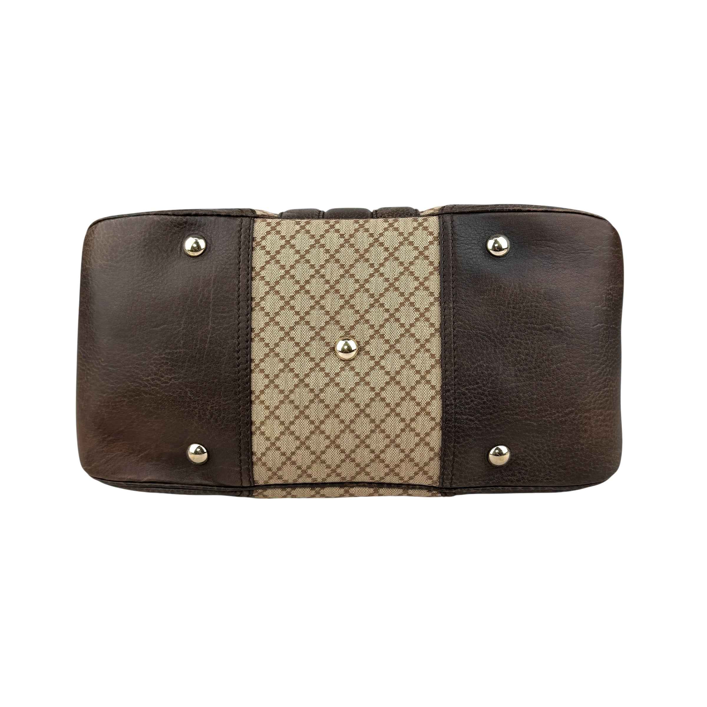 Gucci Beige/Brown Diamante Canvas And Leather Large Horsebit Catherine Satchel