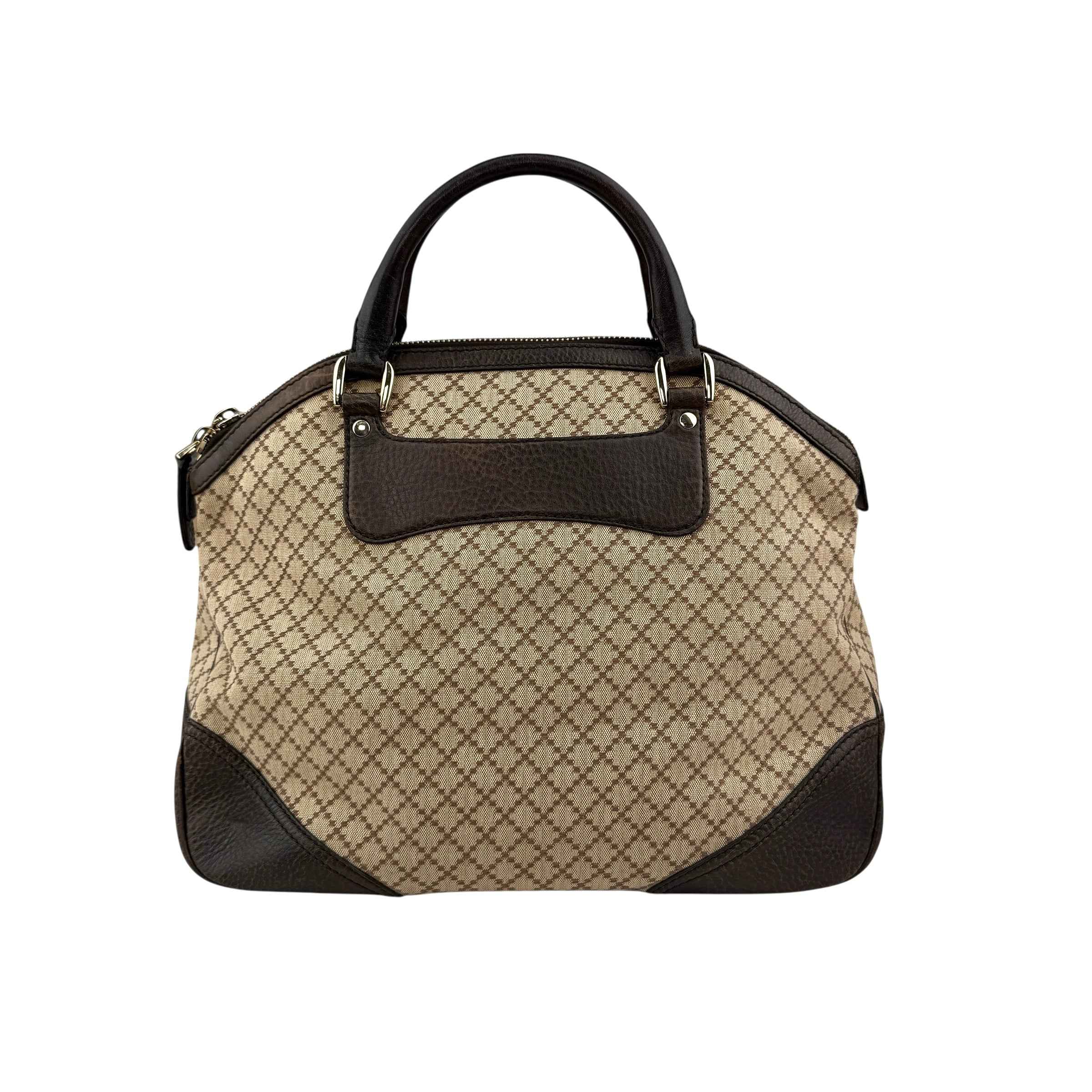 Gucci Beige/Brown Diamante Canvas And Leather Large Horsebit Catherine Satchel