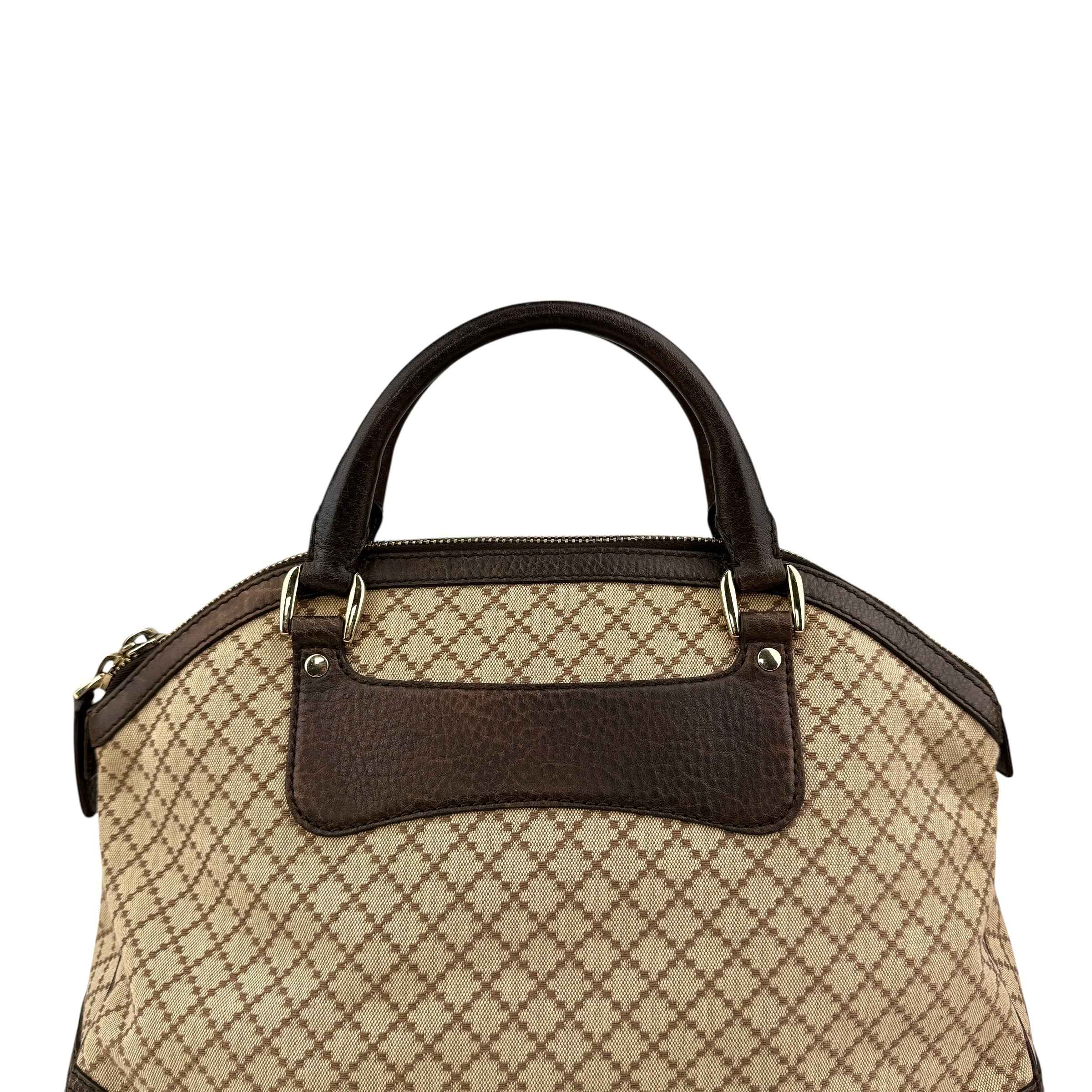 Gucci Beige/Brown Diamante Canvas And Leather Large Horsebit Catherine Satchel