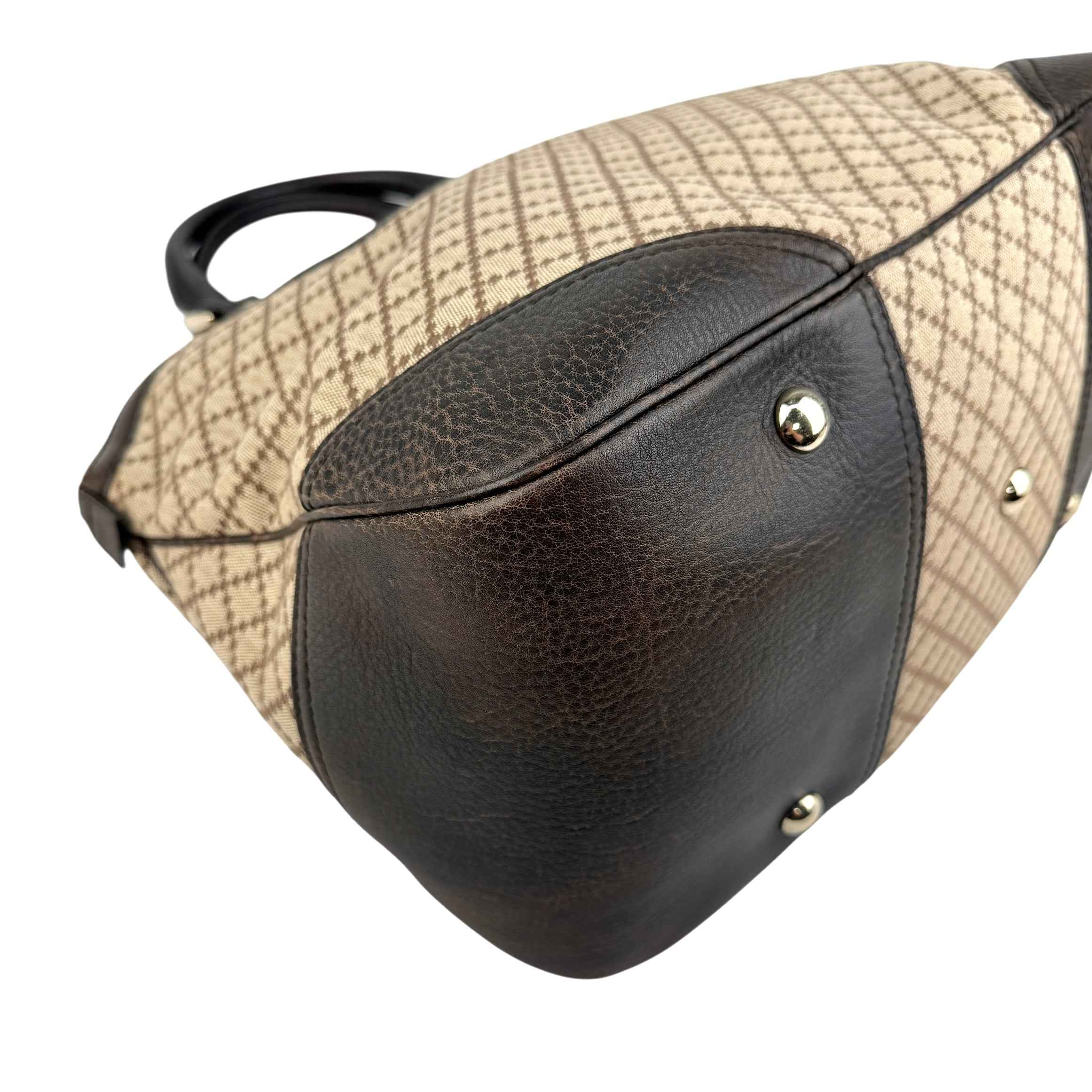 Gucci Beige/Brown Diamante Canvas And Leather Large Horsebit Catherine Satchel