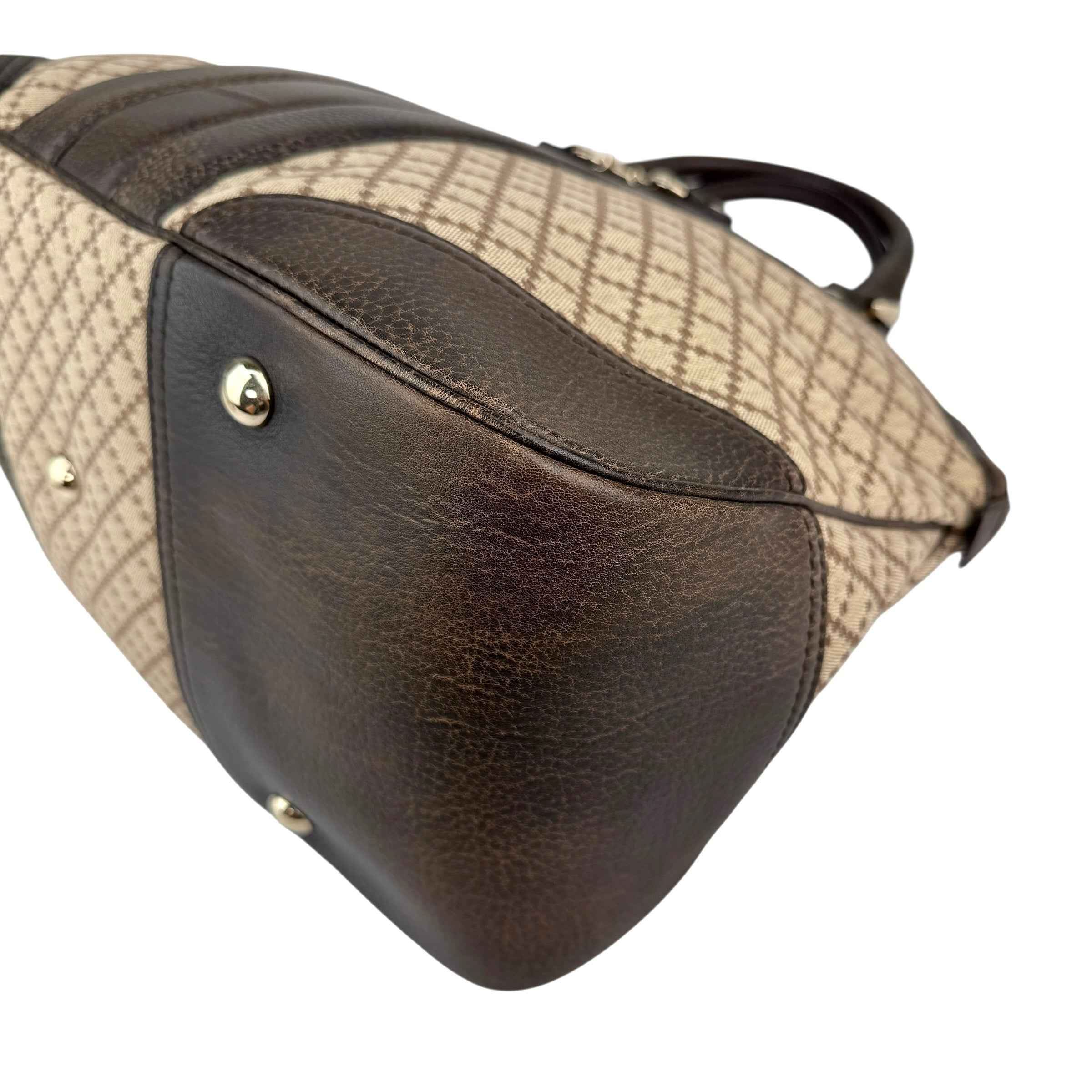 Gucci Beige/Brown Diamante Canvas And Leather Large Horsebit Catherine Satchel