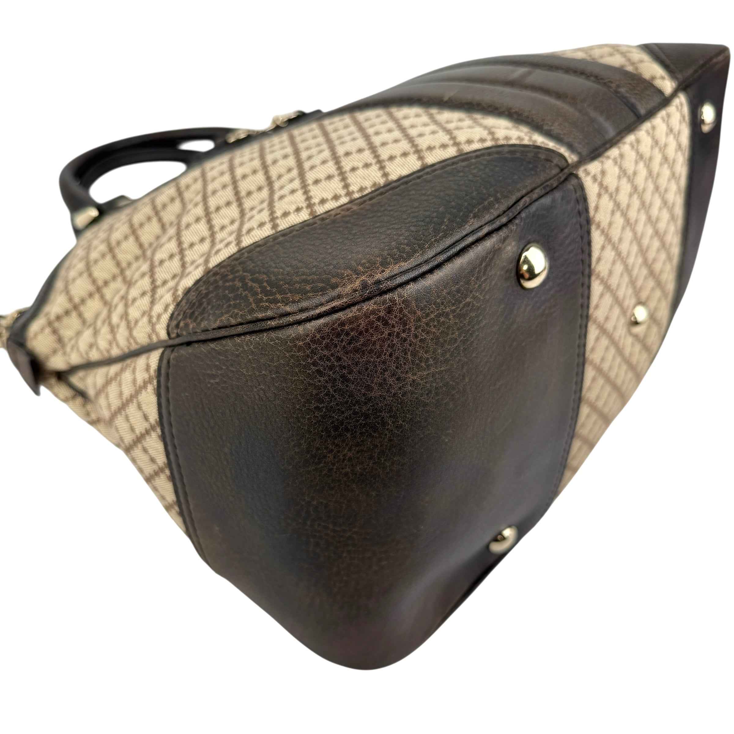 Gucci Beige/Brown Diamante Canvas And Leather Large Horsebit Catherine Satchel