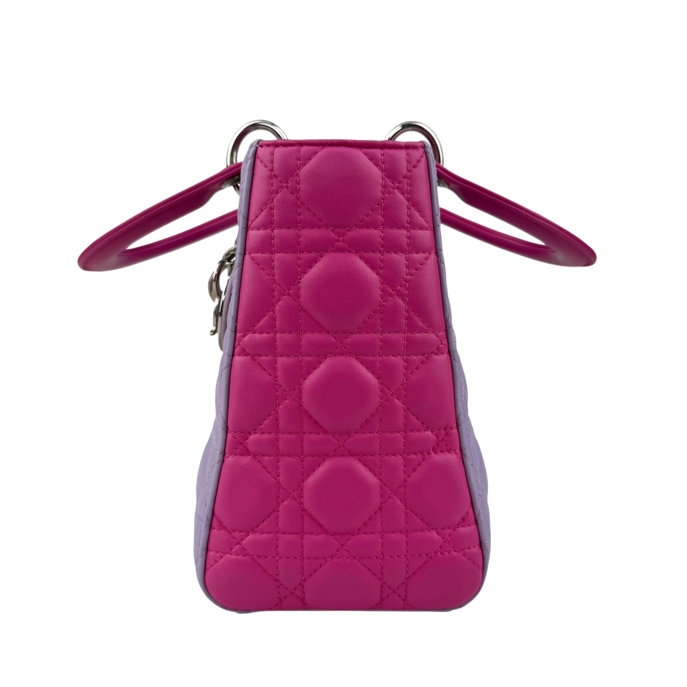 Pre-owned Dior Light Purple/Rose Sorbet Cannage Quilted Lambskin Leather Medium Lady bag