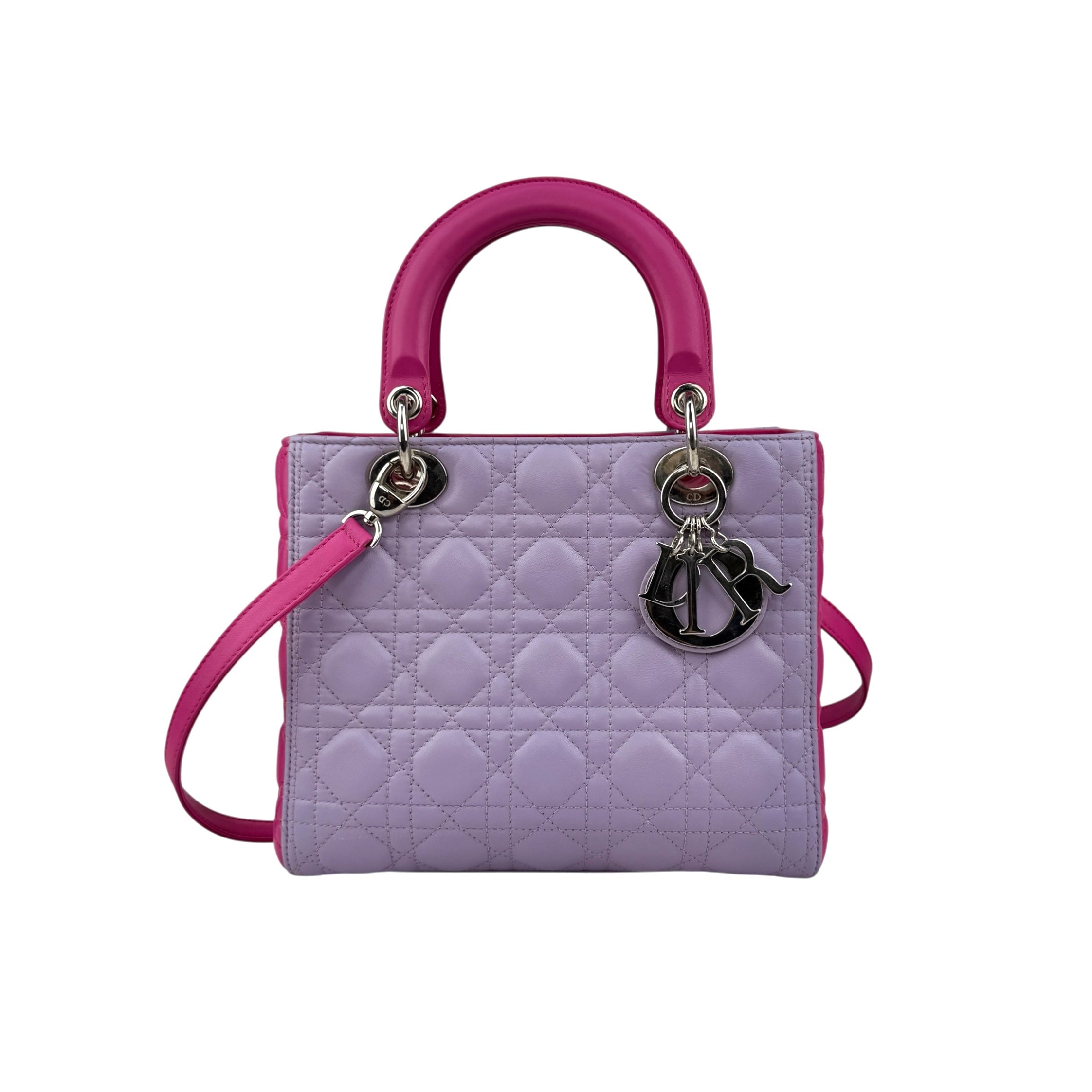 Pre-owned Dior Light Purple/Rose Sorbet Cannage Quilted Lambskin Leather Medium Lady bag main image