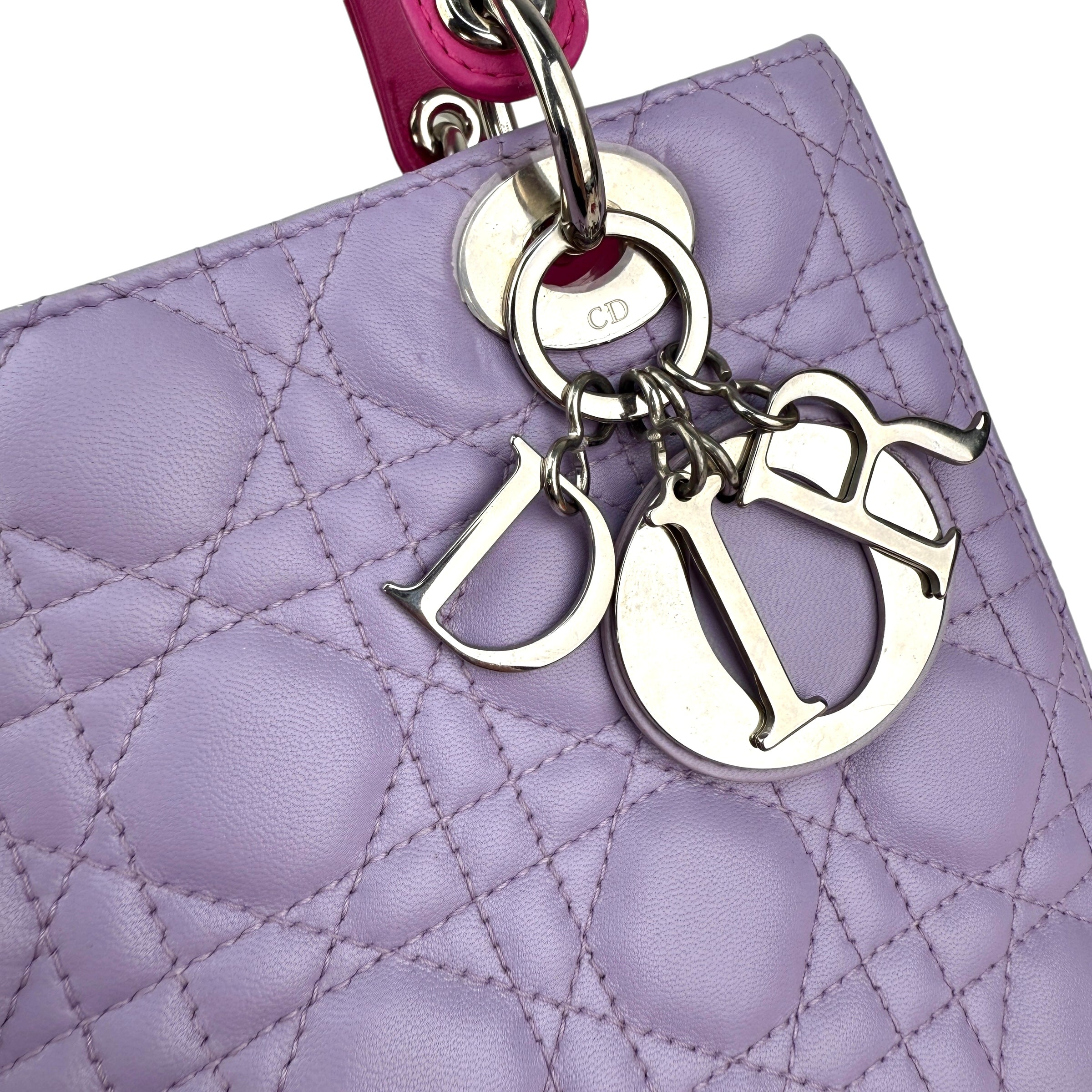 Pre-owned Dior Light Purple/Rose Sorbet Cannage Quilted Lambskin Leather Medium Lady bag