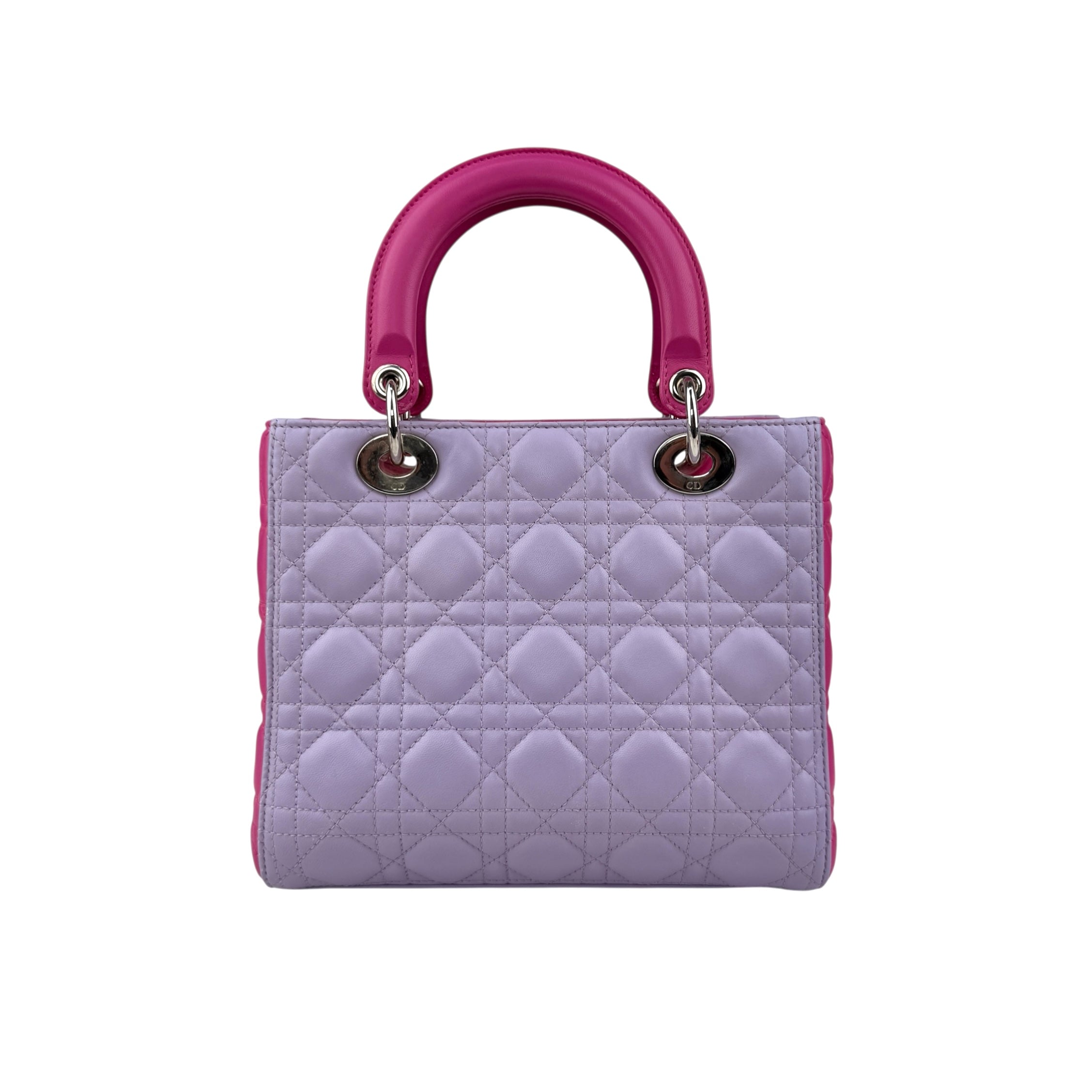 Pre-owned Dior Light Purple/Rose Sorbet Cannage Quilted Lambskin Leather Medium Lady bag back view