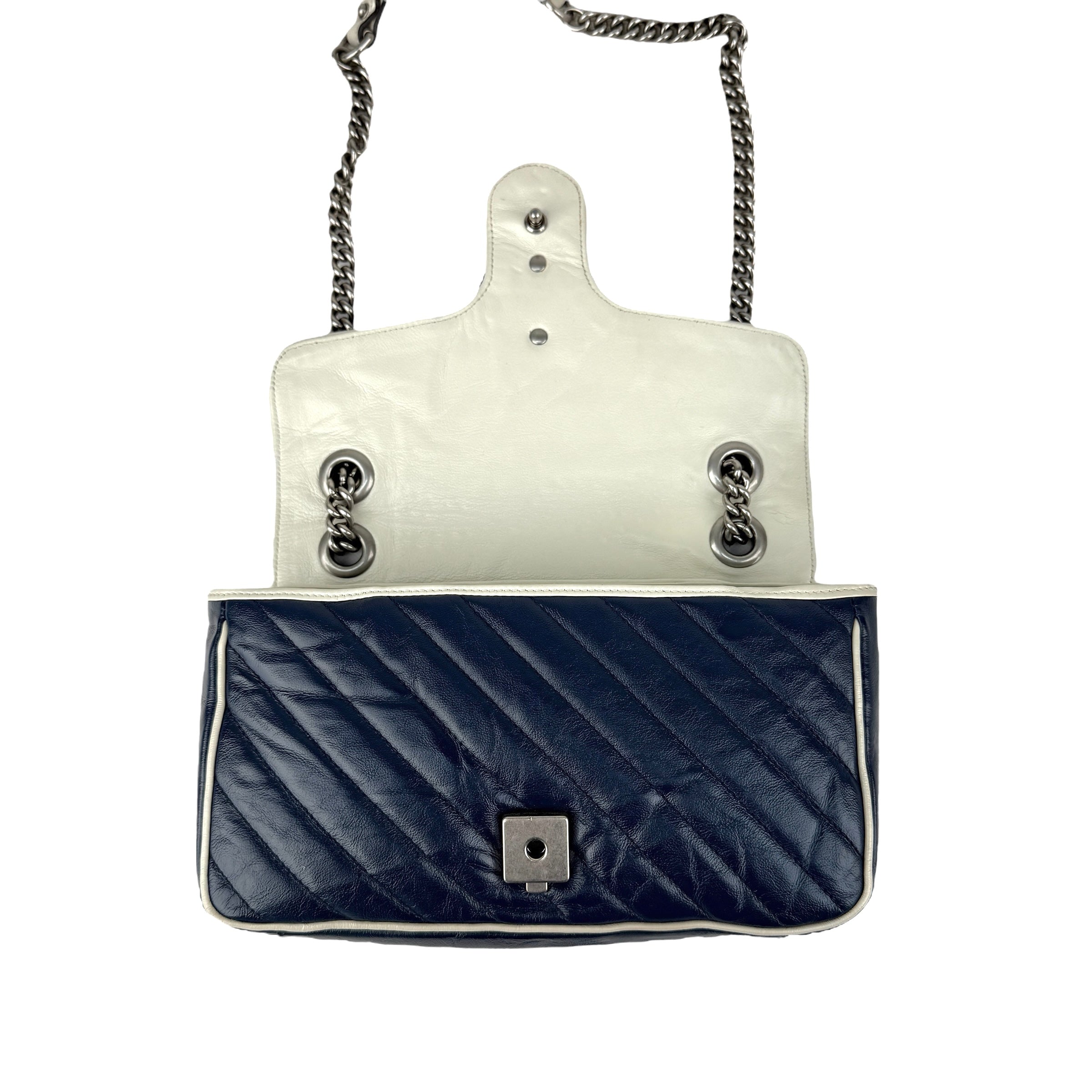 Pre-owned Gucci Navy and white GG Marmont shoulder bag