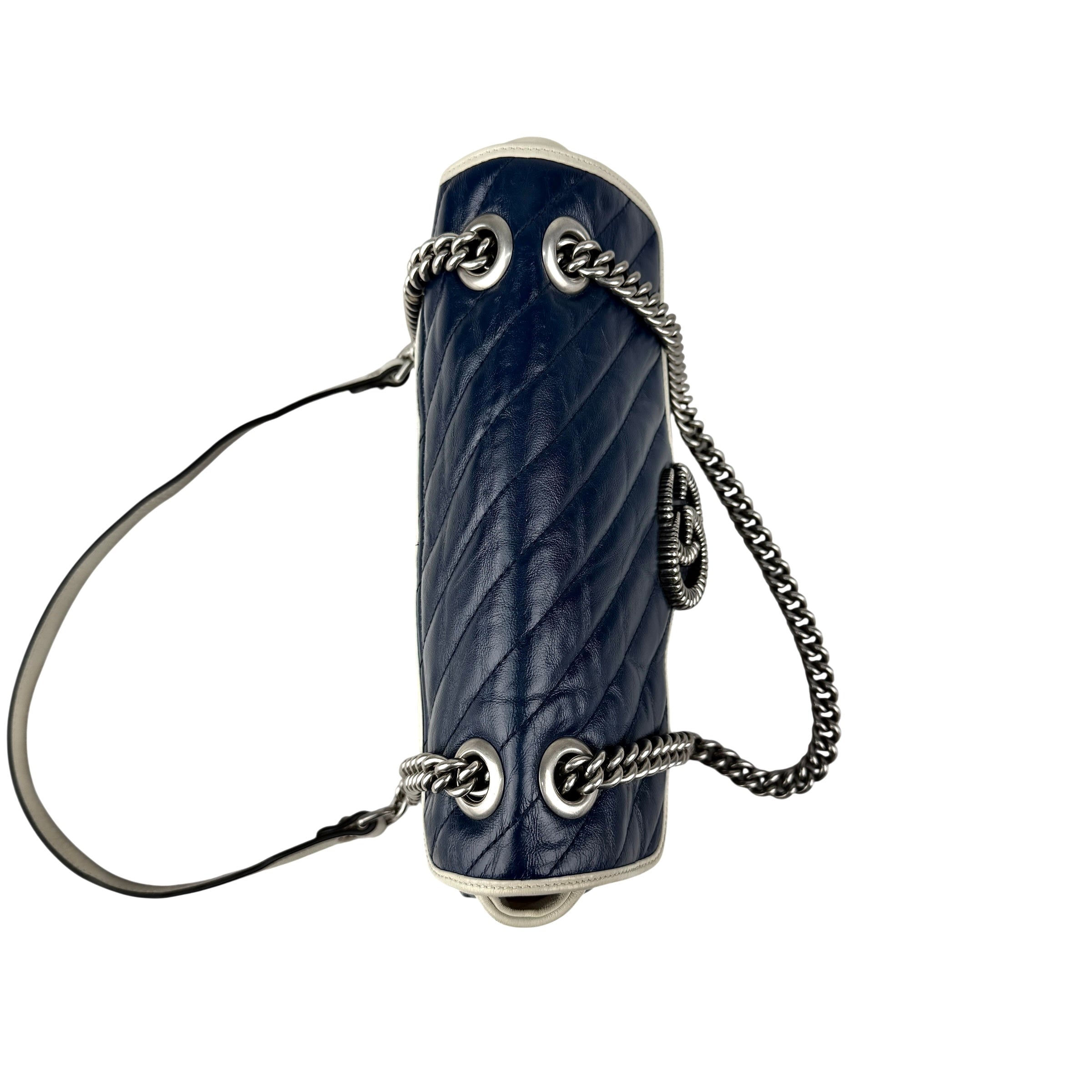 Pre-owned Gucci Navy and white GG Marmont shoulder bag