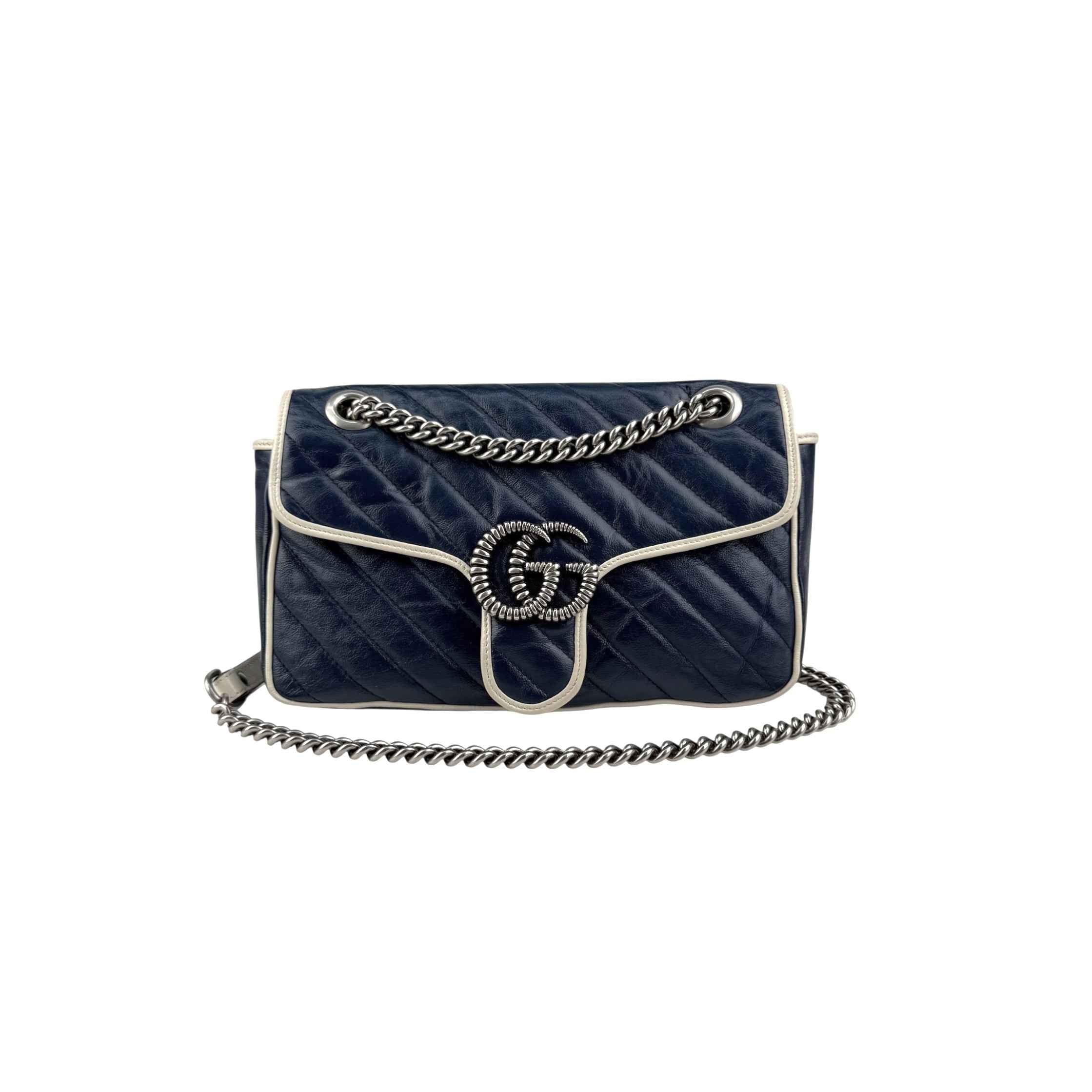 Gucci Navy and white GG Marmont shoulder bag