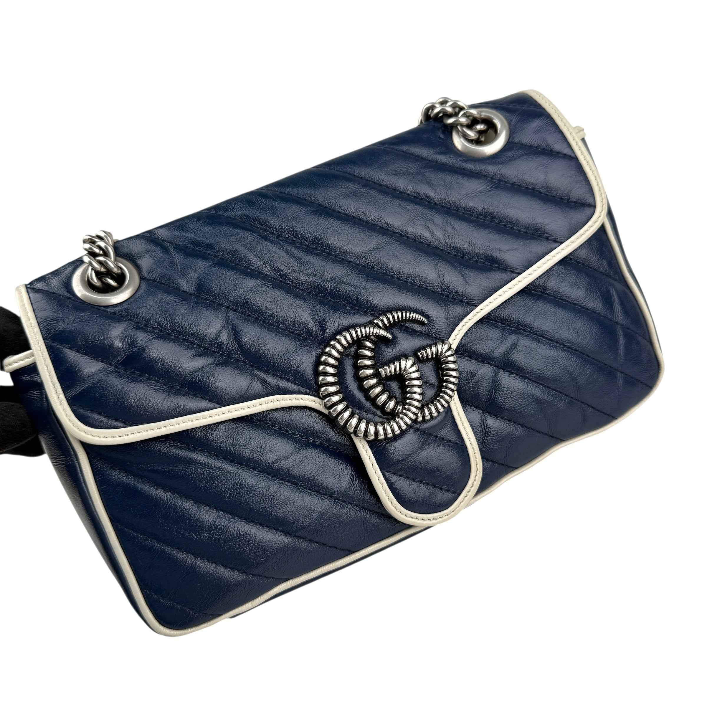 Gucci Navy and white GG Marmont shoulder bag