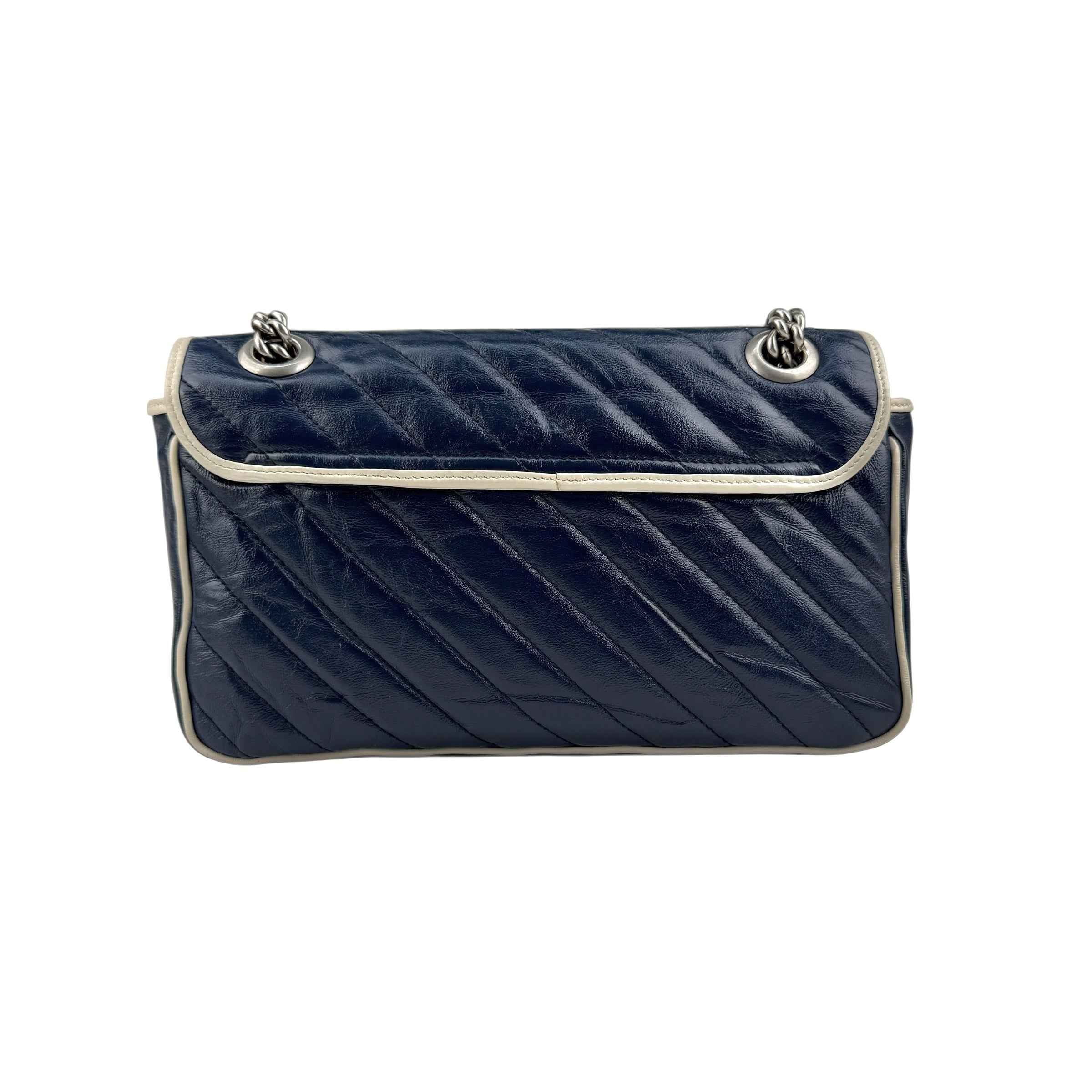 Gucci Navy and white GG Marmont shoulder bag