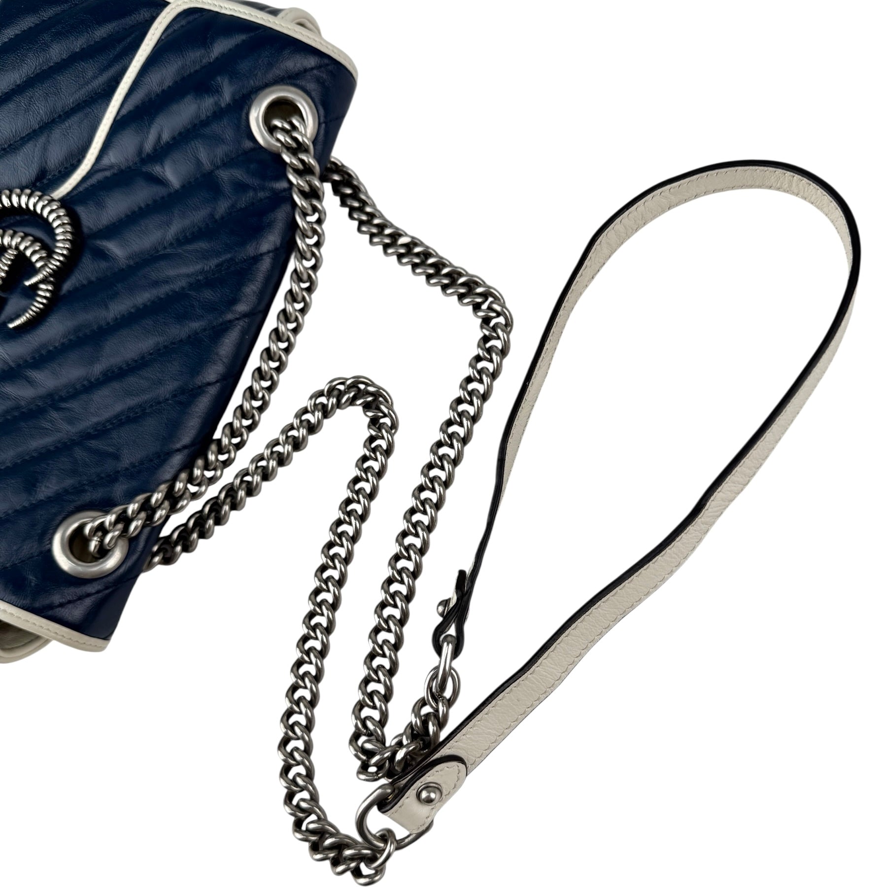 Pre-owned Gucci Navy and white GG Marmont shoulder bag