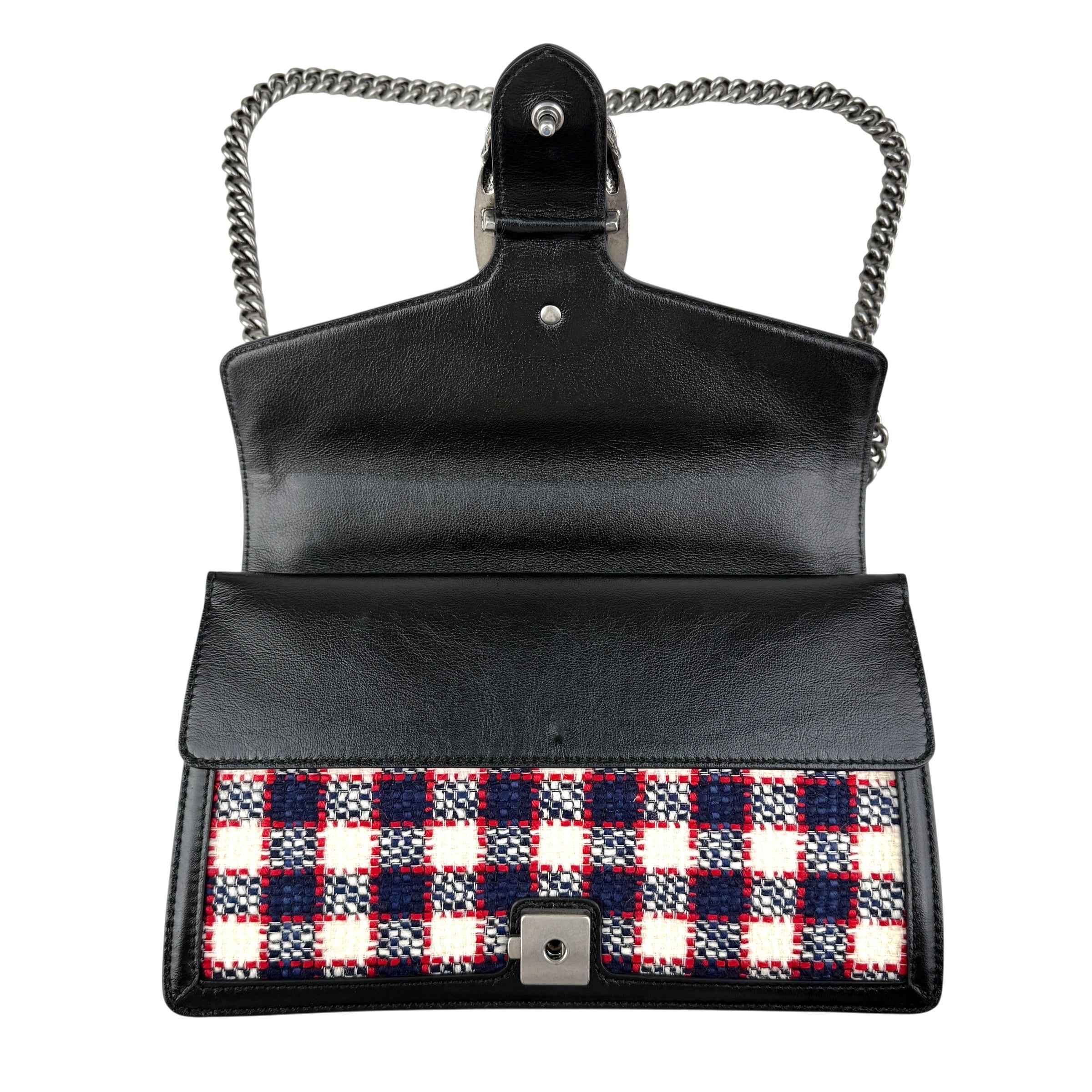 Gucci Tweed Check Dionysus Shoulder Bag White Hibiscus Red Marine