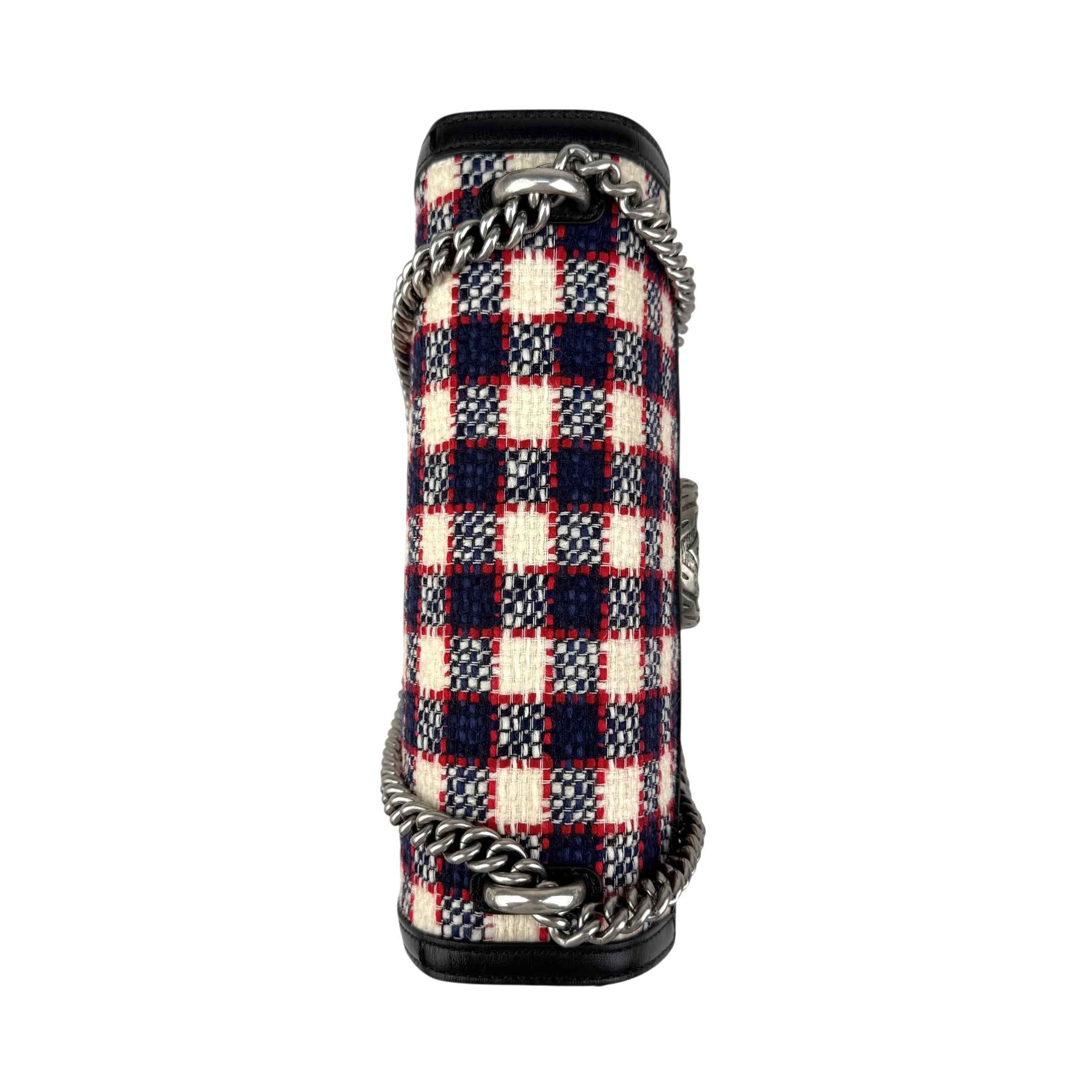 Gucci Tweed Check Dionysus Shoulder Bag White Hibiscus Red Marine