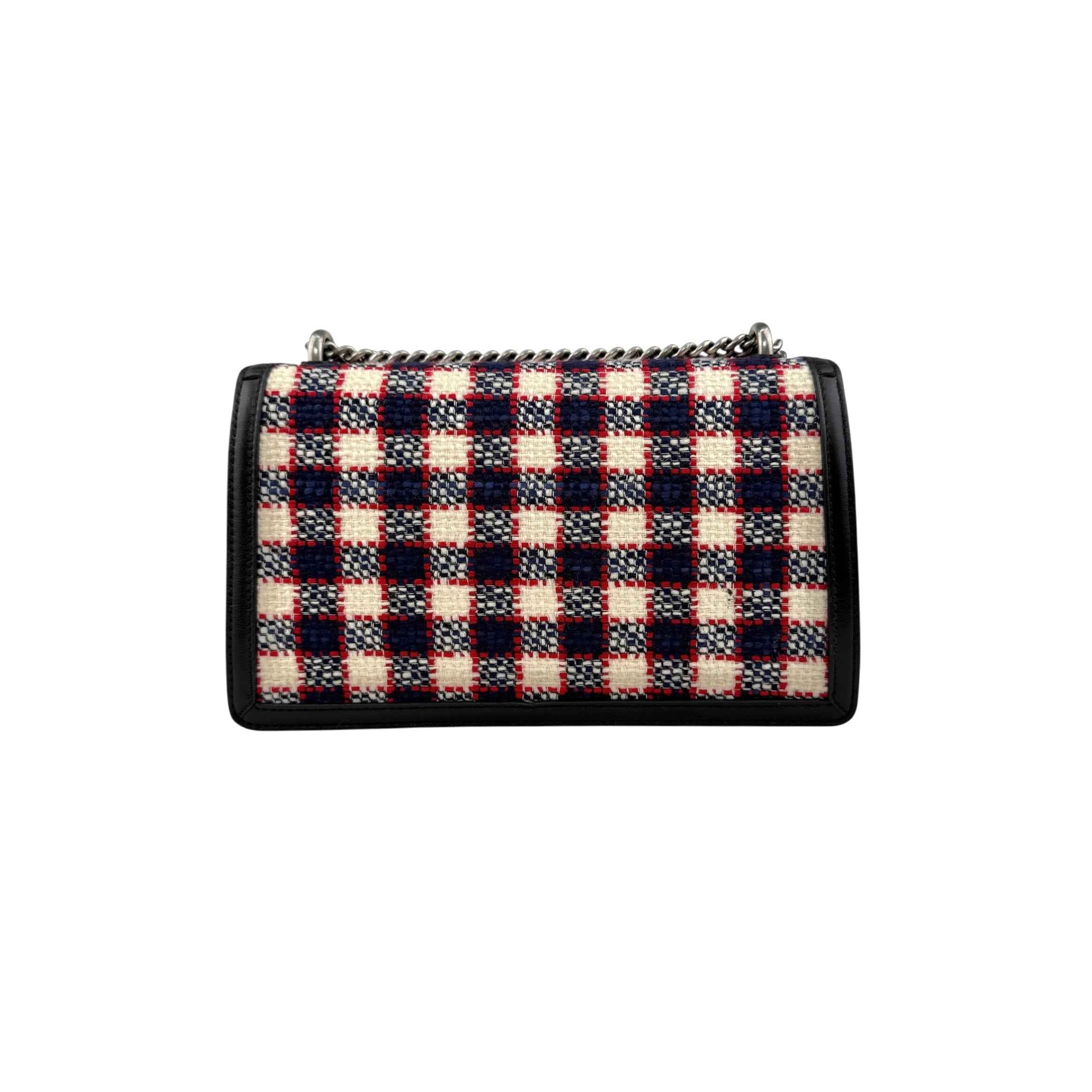 Gucci Tweed Check Dionysus Shoulder Bag White Hibiscus Red Marine