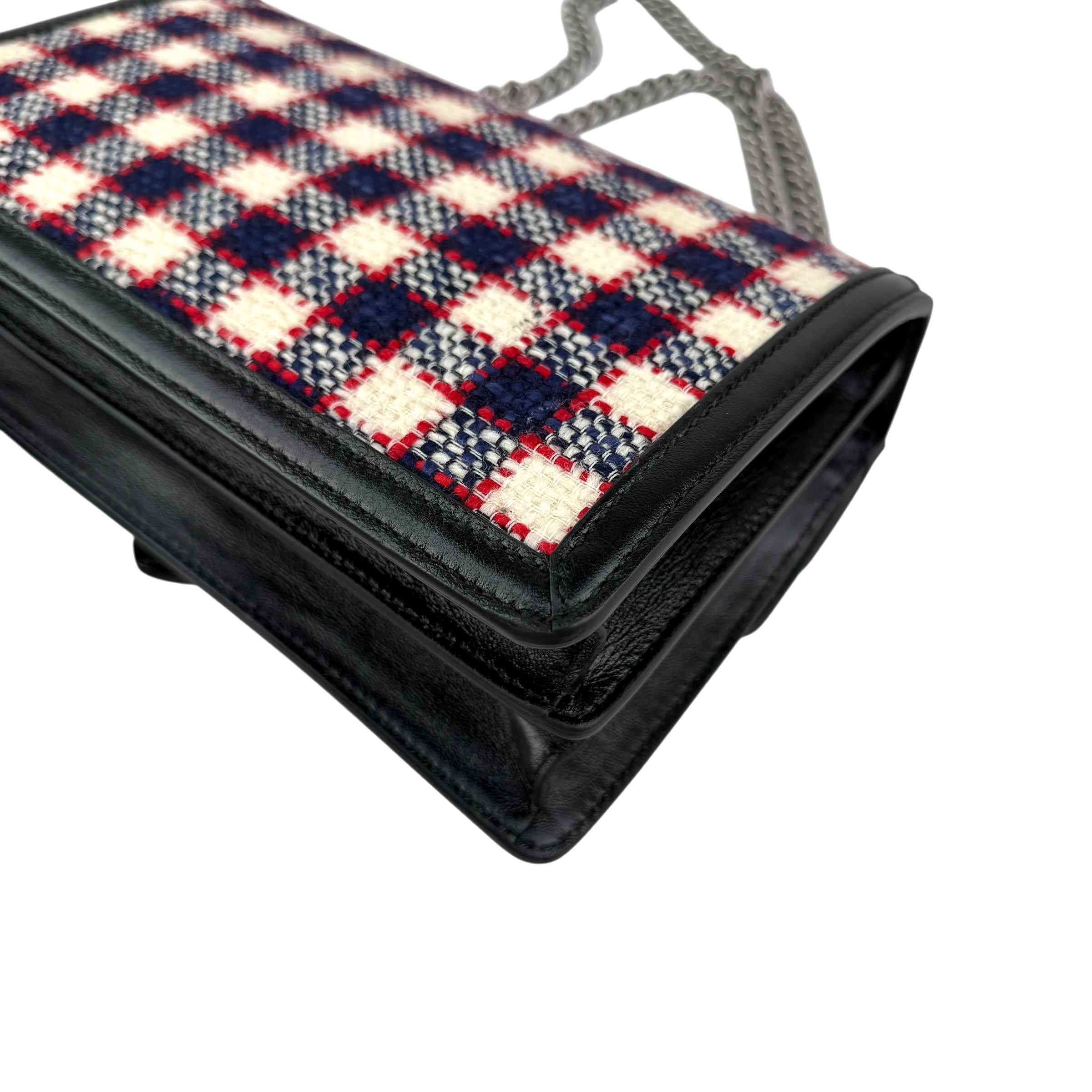 Gucci Tweed Check Dionysus Shoulder Bag White Hibiscus Red Marine