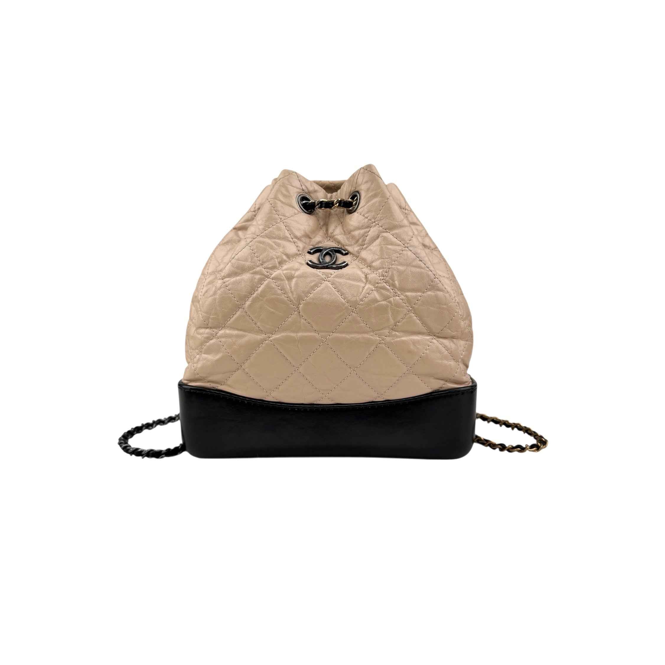 Chanel Beige/Black Quilted Calfskin Leather Small Gabrielle Backpack Bag