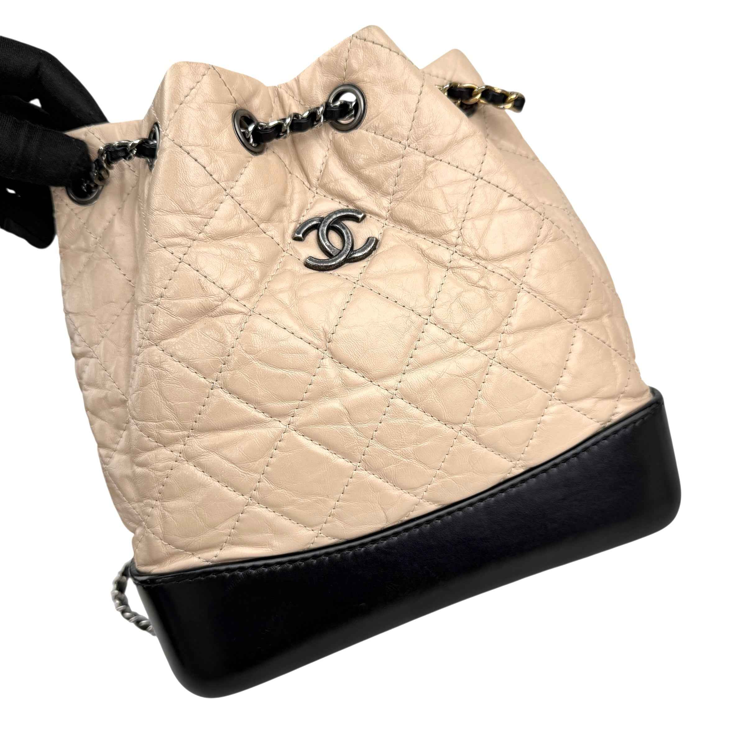 Chanel Beige/Black Quilted Calfskin Leather Small Gabrielle Backpack Bag