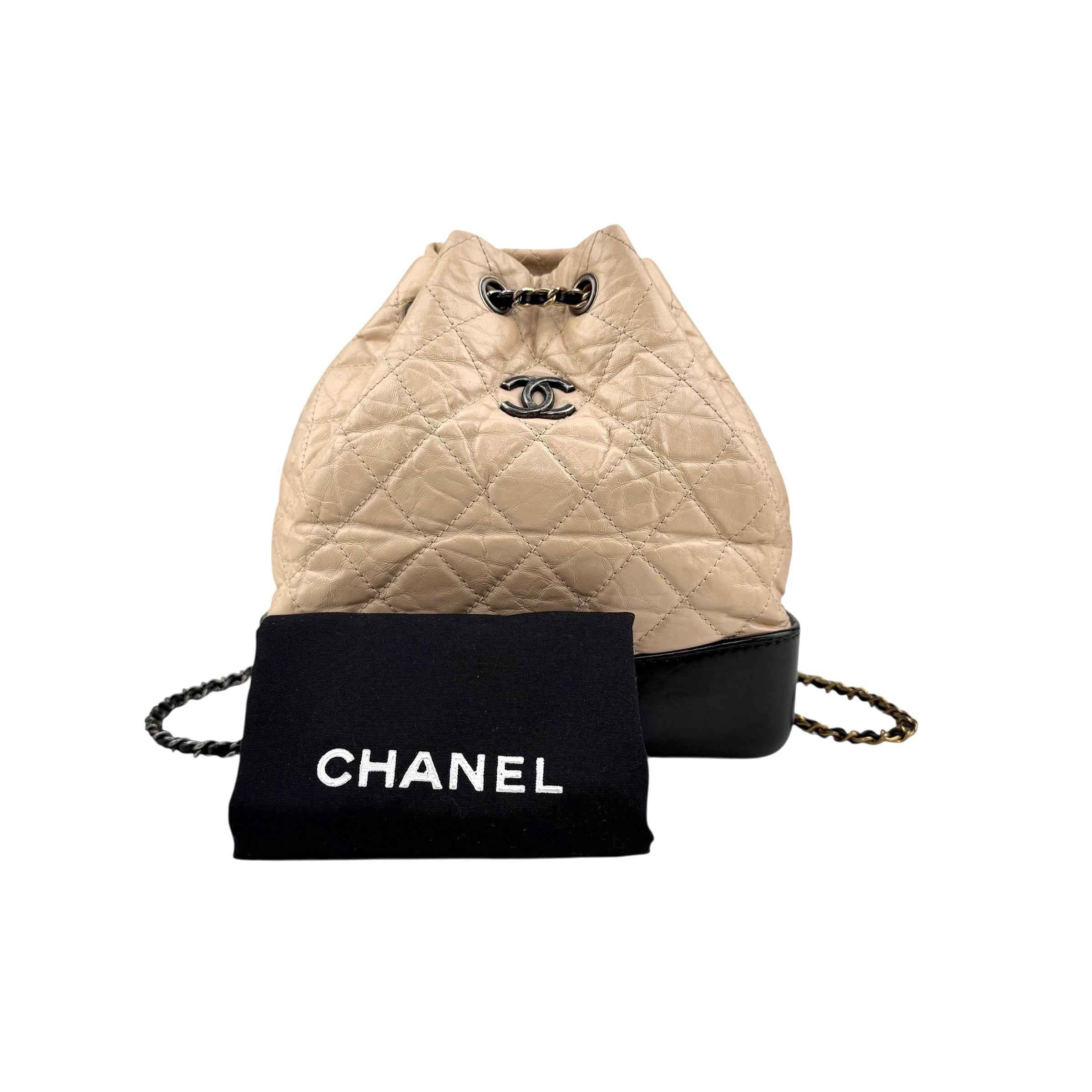 Chanel Beige/Black Quilted Calfskin Leather Small Gabrielle Backpack Bag