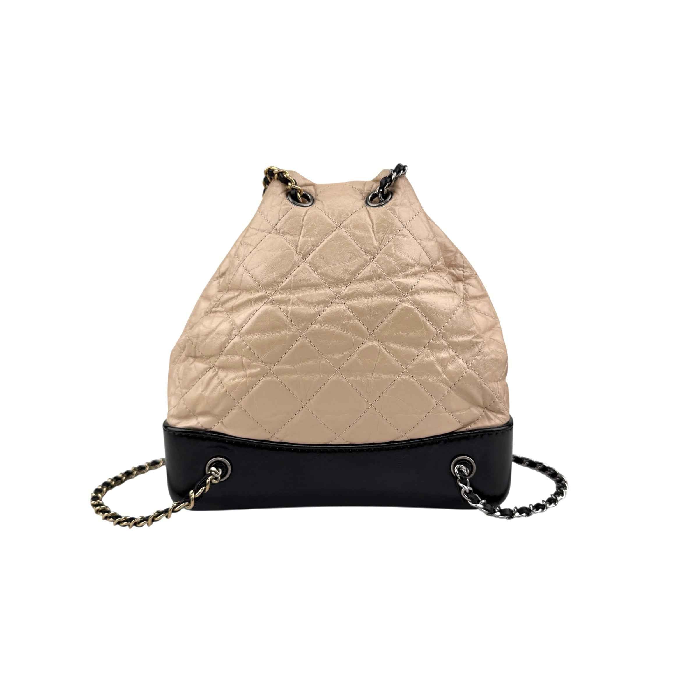 Chanel Beige/Black Quilted Calfskin Leather Small Gabrielle Backpack Bag